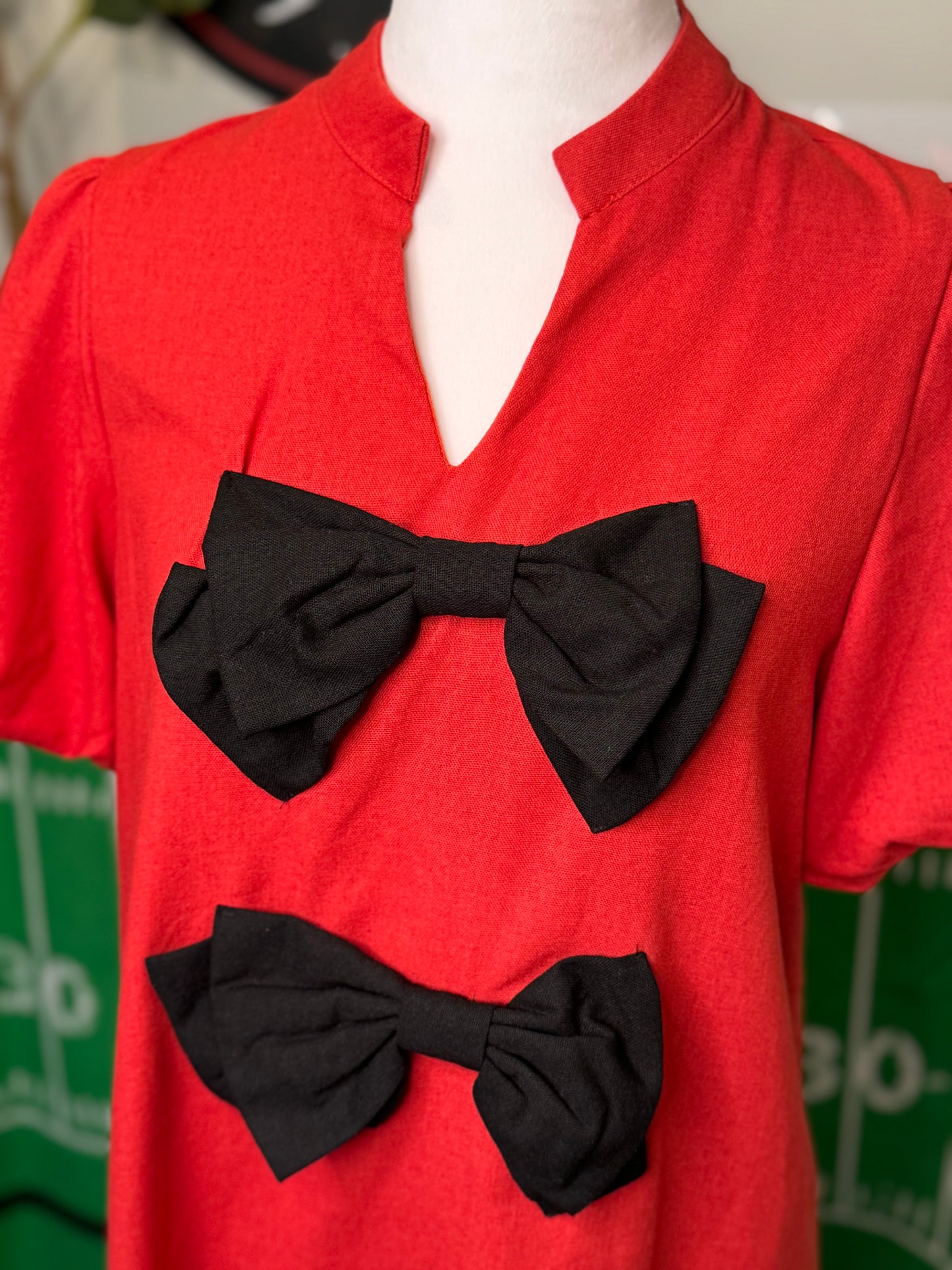 Red dress black bows darling!