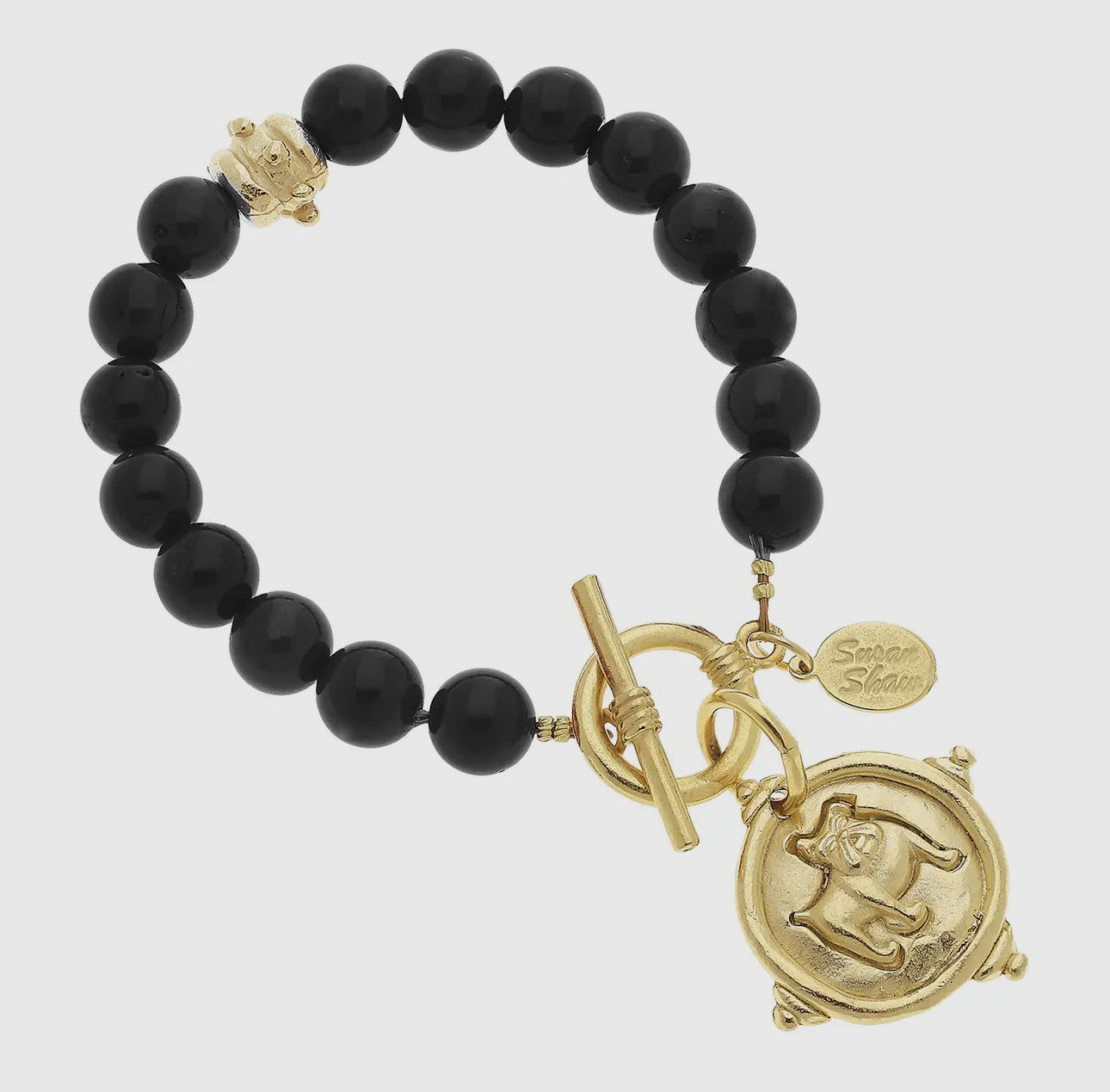 Onyx bracelet dog black and gold medallion