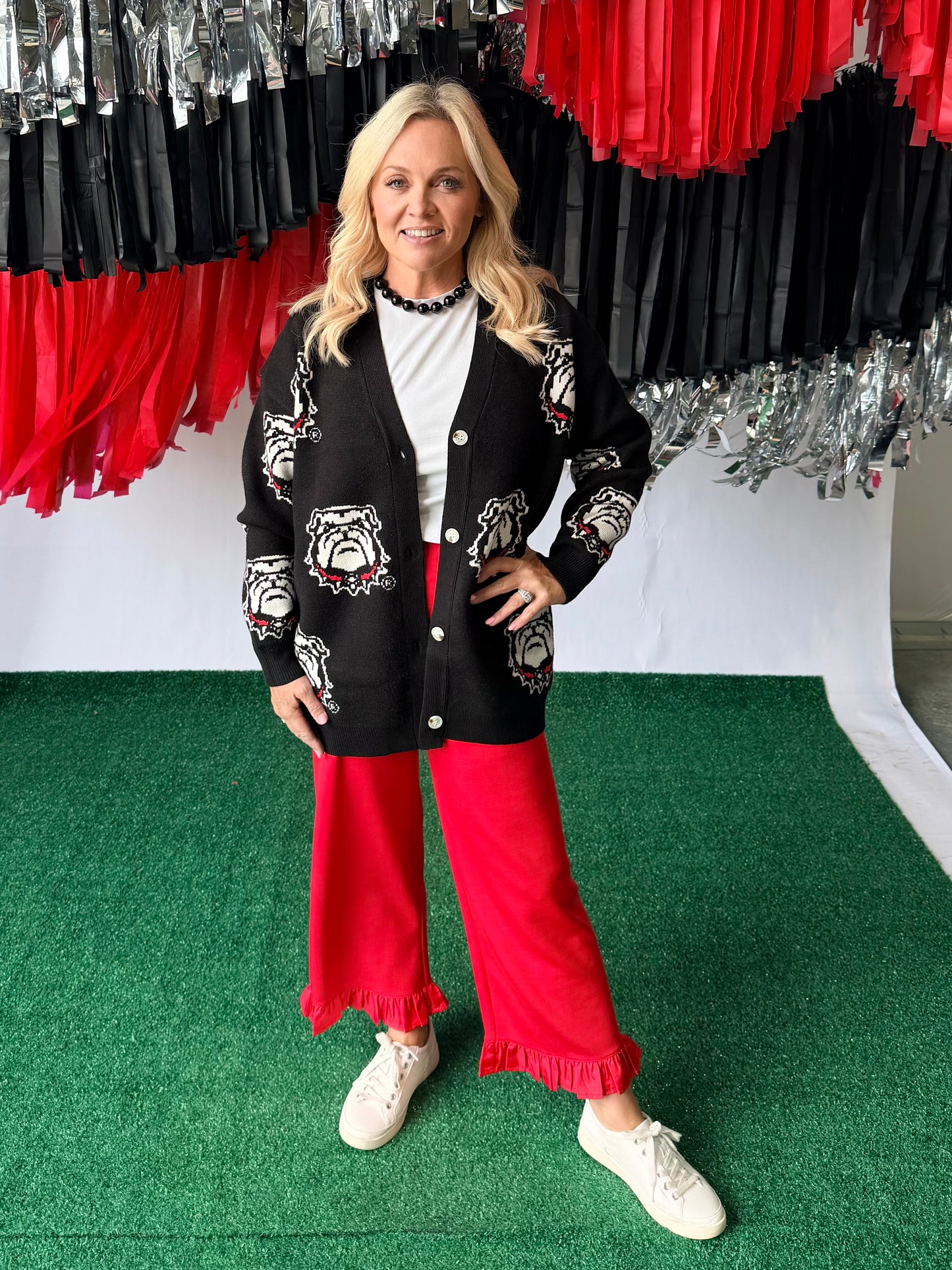 Varsity logo licensed bulldog oversized cardigan