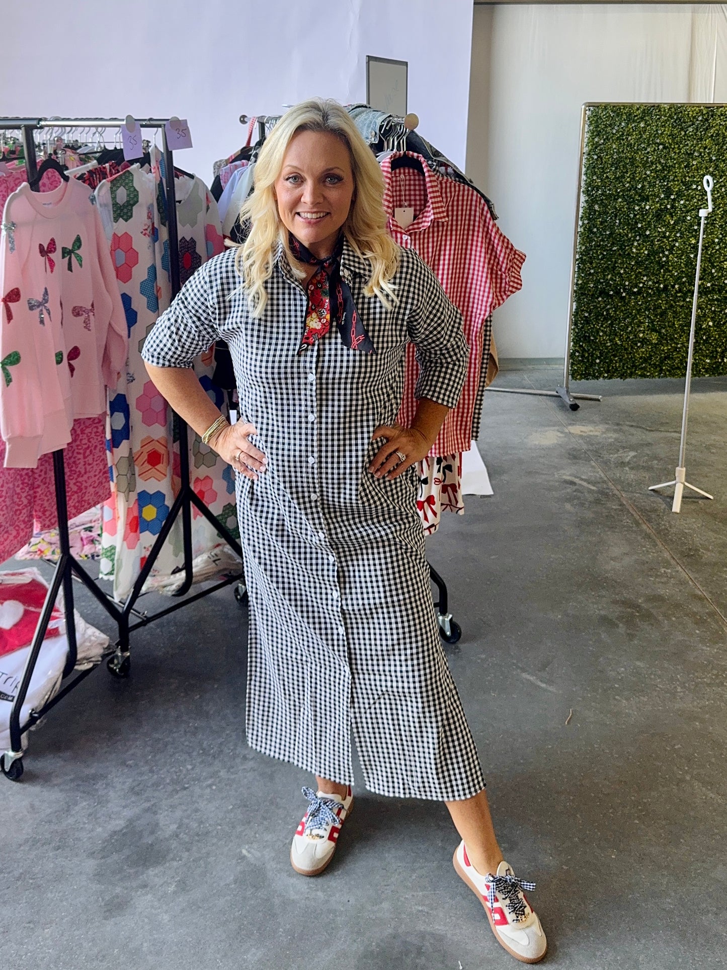 Gingham collection shirt dress red and white