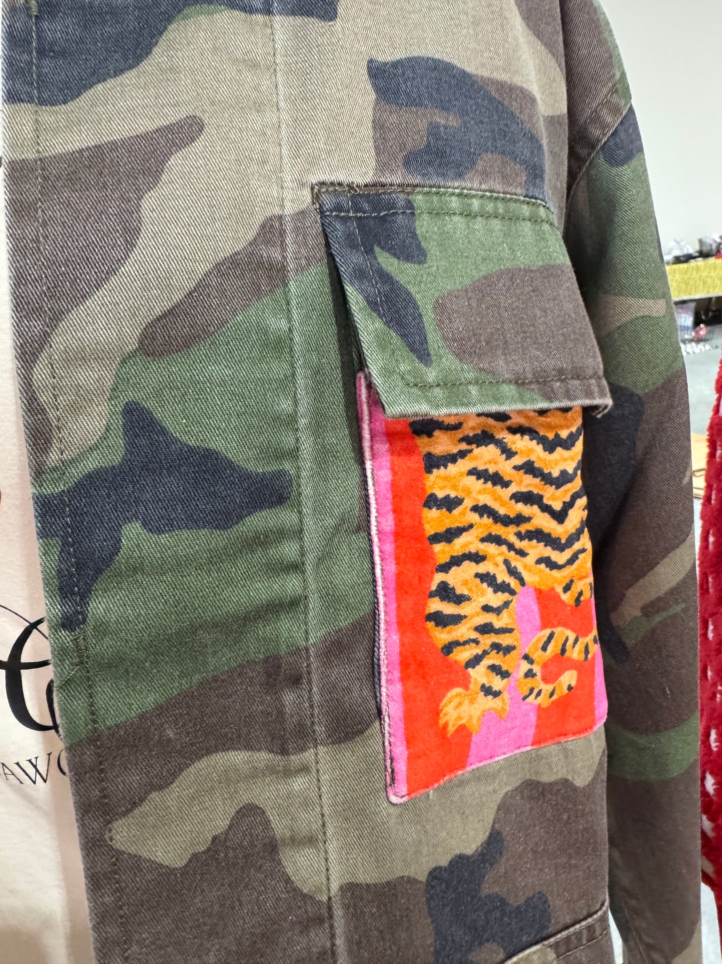 Camo jacket tiger velvet fabric patches
