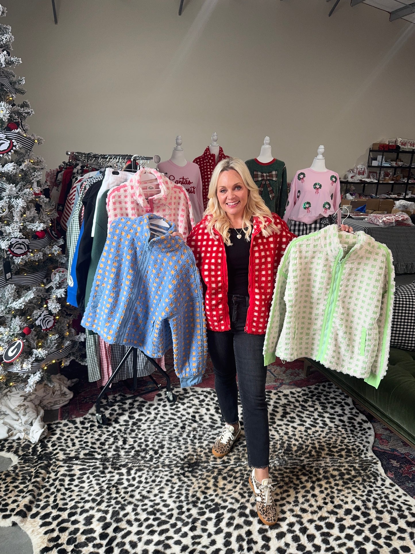 Fleece red checkered jacket Sherpa