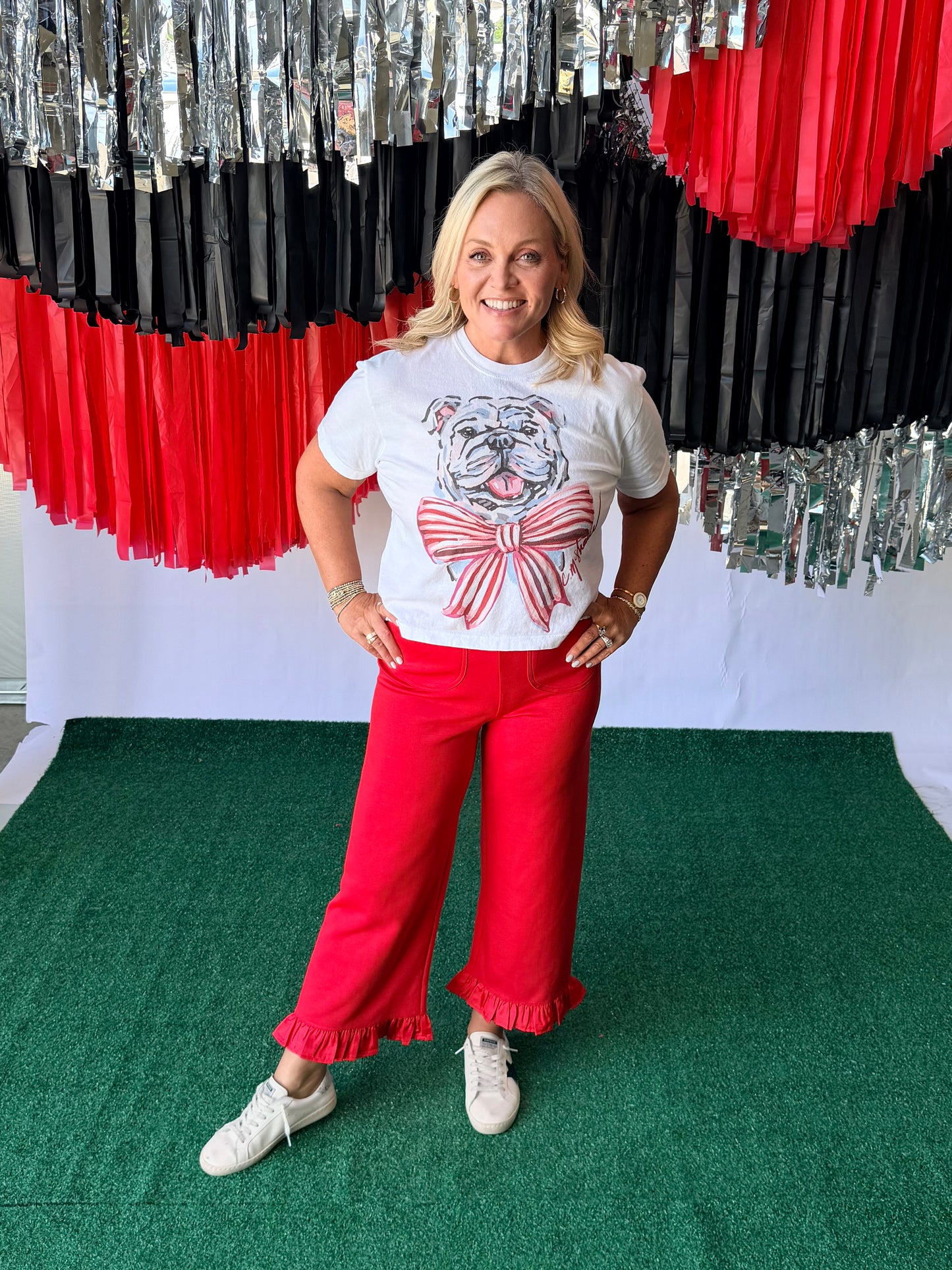 Red ruffle pants