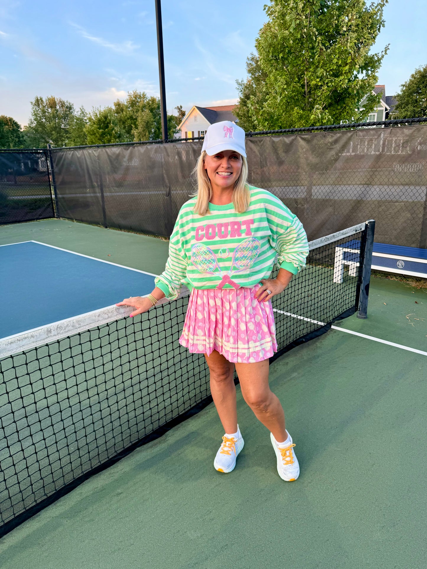 Pickleball skirt pink with cream rackets tennis