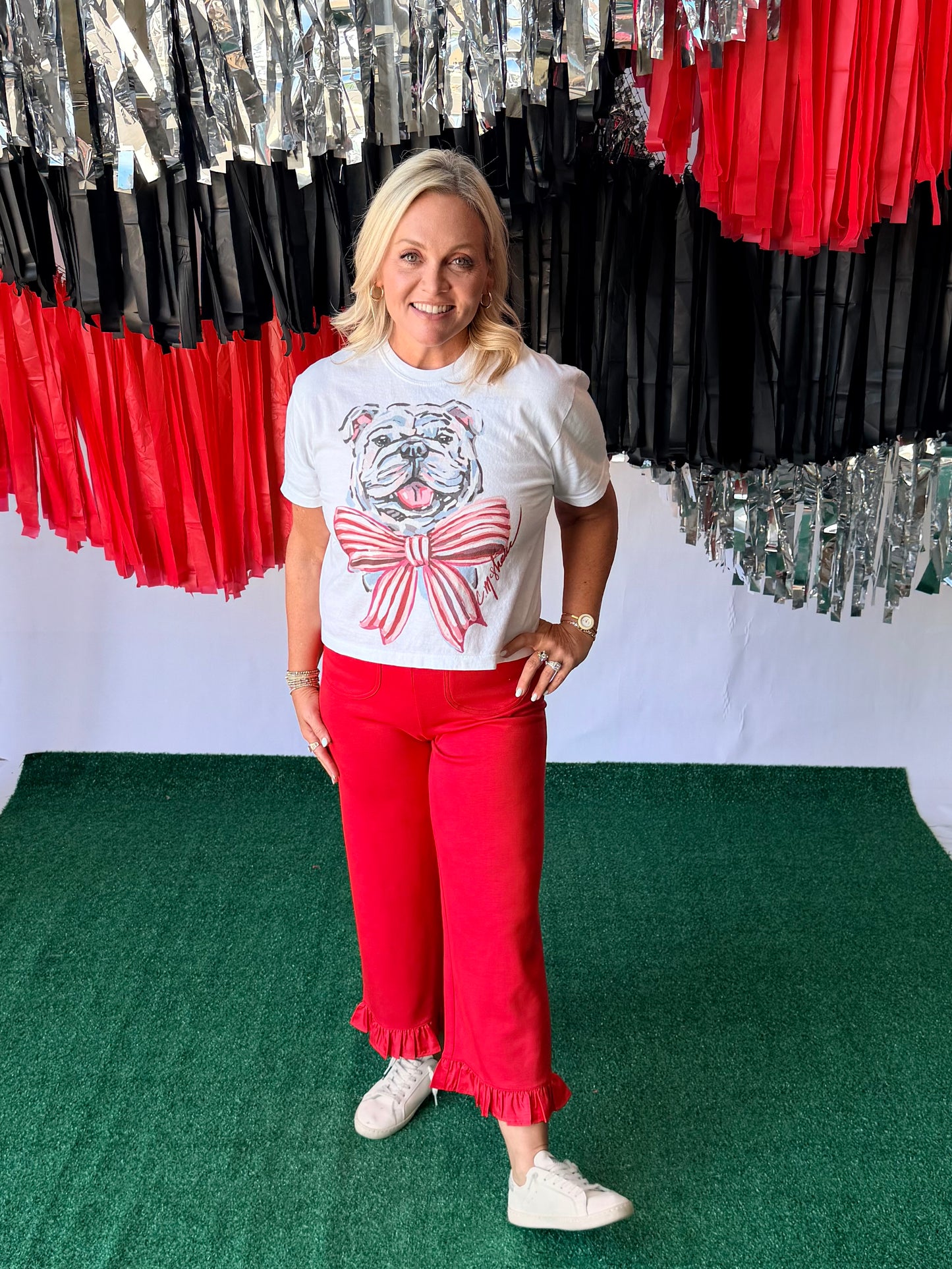 Red ruffle pants