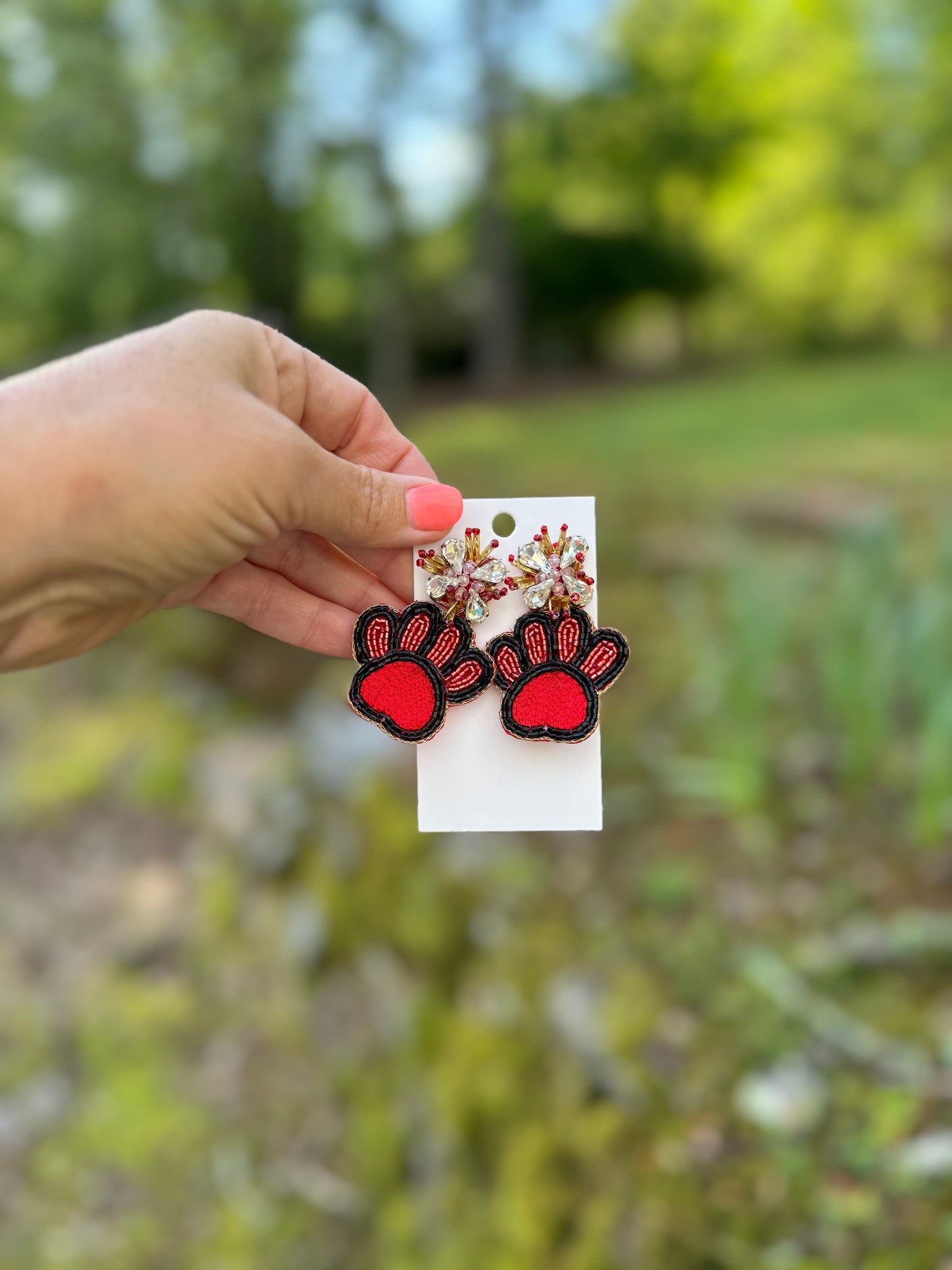 Paw beaded earrings rhinestones