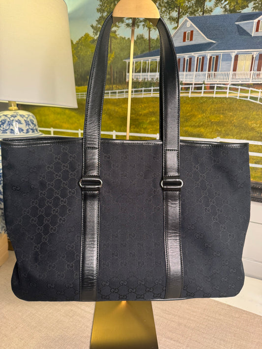 Gucci tote bag black GG canvas monogram pre loved
