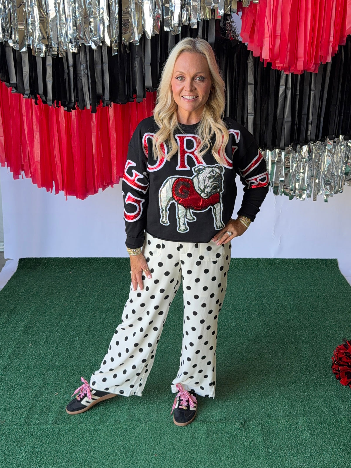 Polka dot White with black polka dot pants loose  fit light weight
