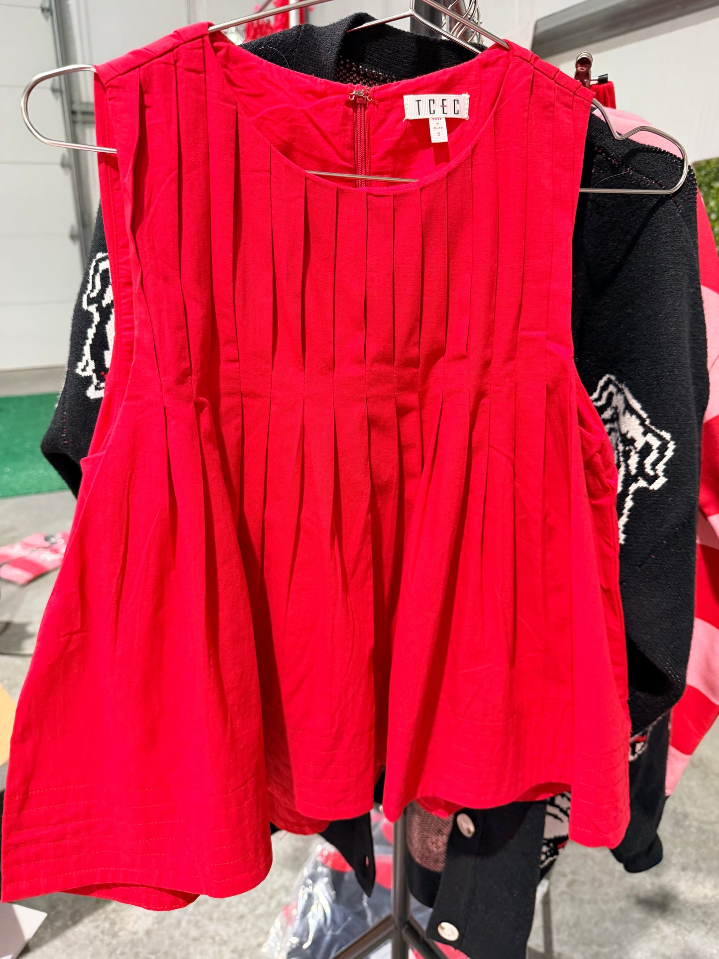 Red swing top pleated