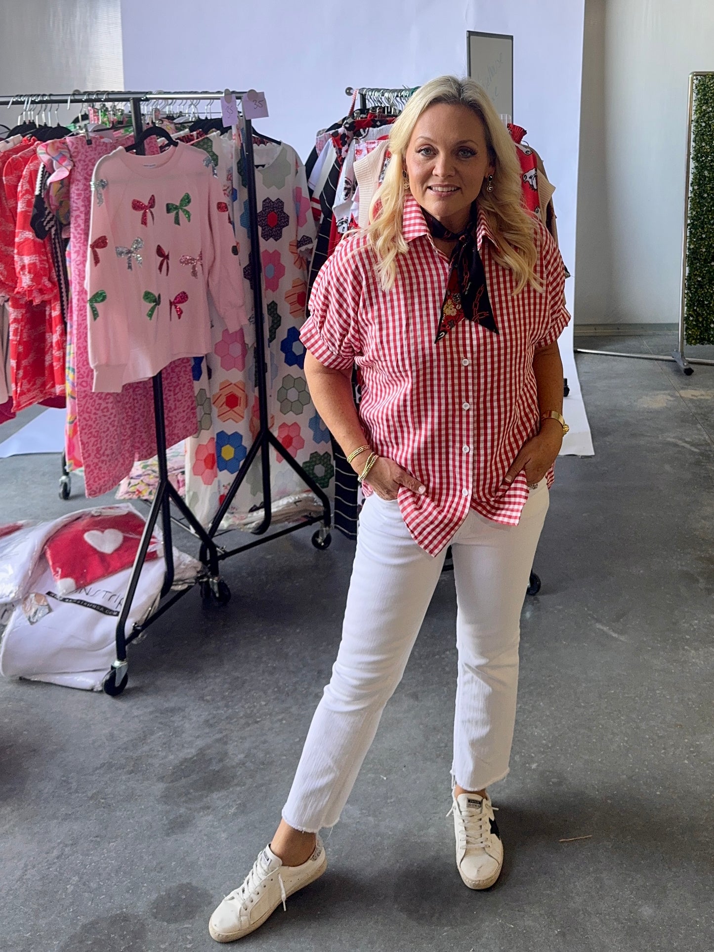 Gingham collection red and white checked shirt up to size 2XL!