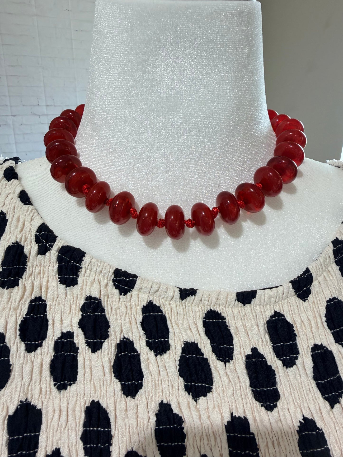 Red beaded necklace acrylic
