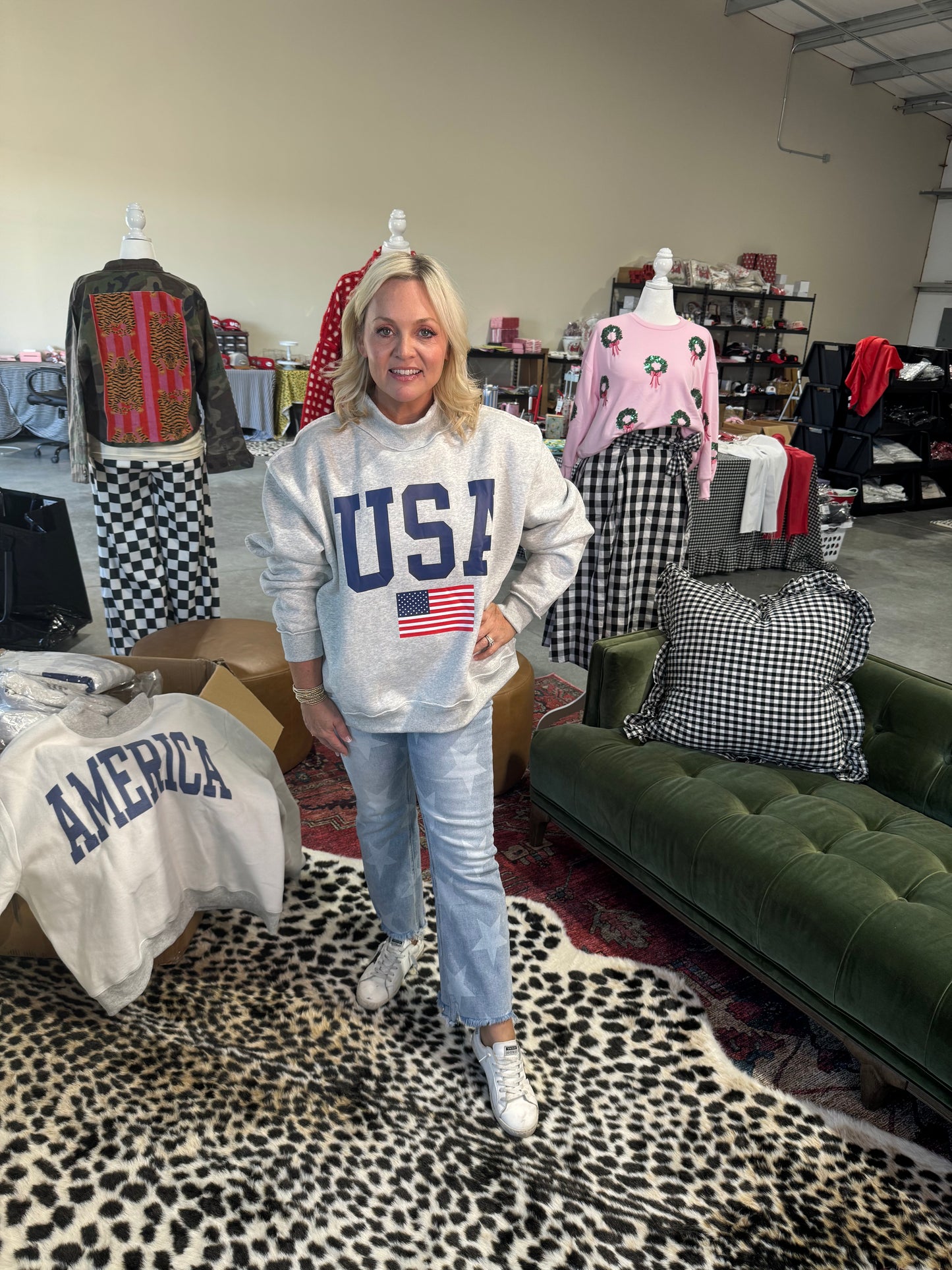 USA 🇺🇸 America reversible mock neck oversized gray