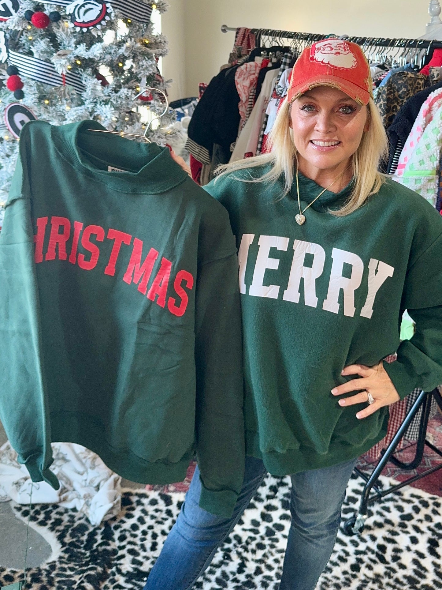 Mock neck green with Red Christmas reversible!