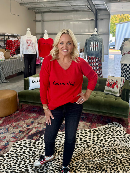 Red game day sweater v neck
