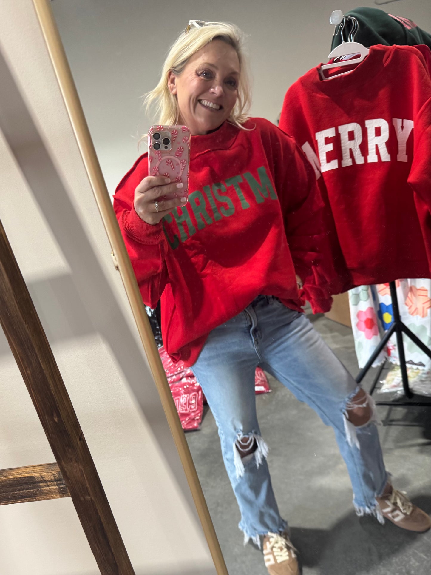 Mock neck red merry Christmas reversible story exclusive