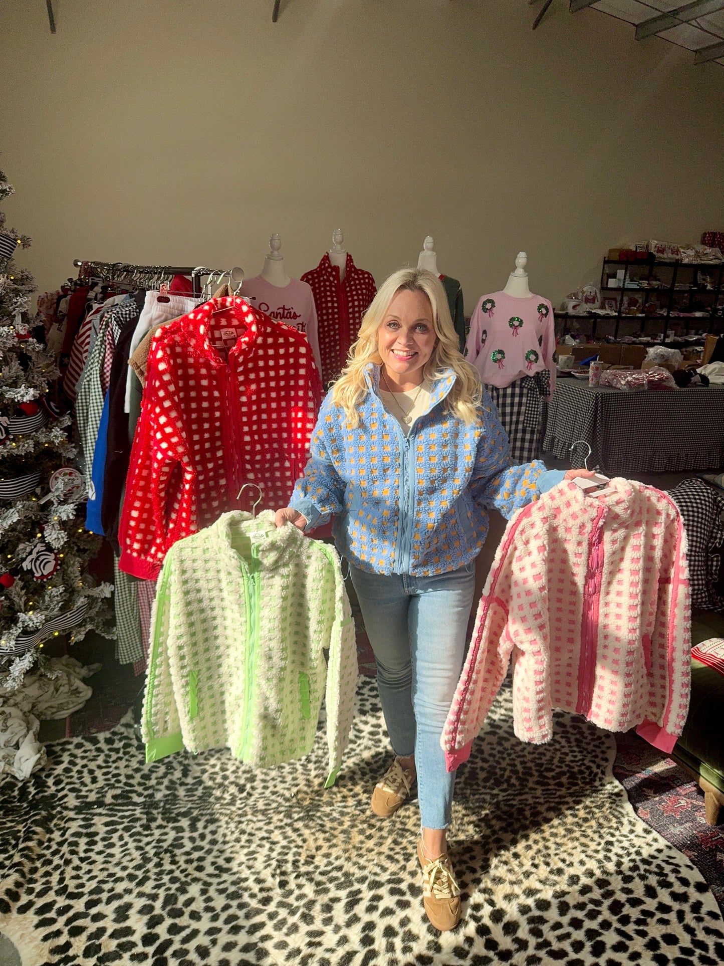 Sherpa checkered jacket blue and gold/mustard