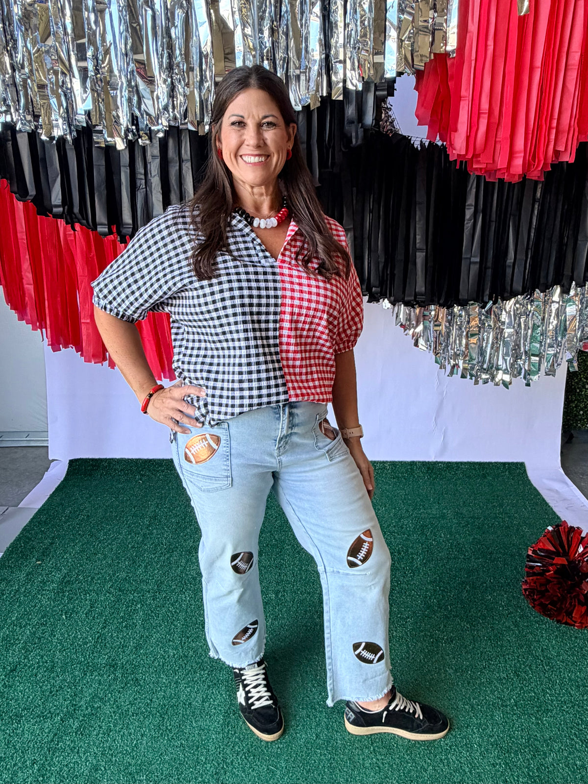 Gingham top black and red