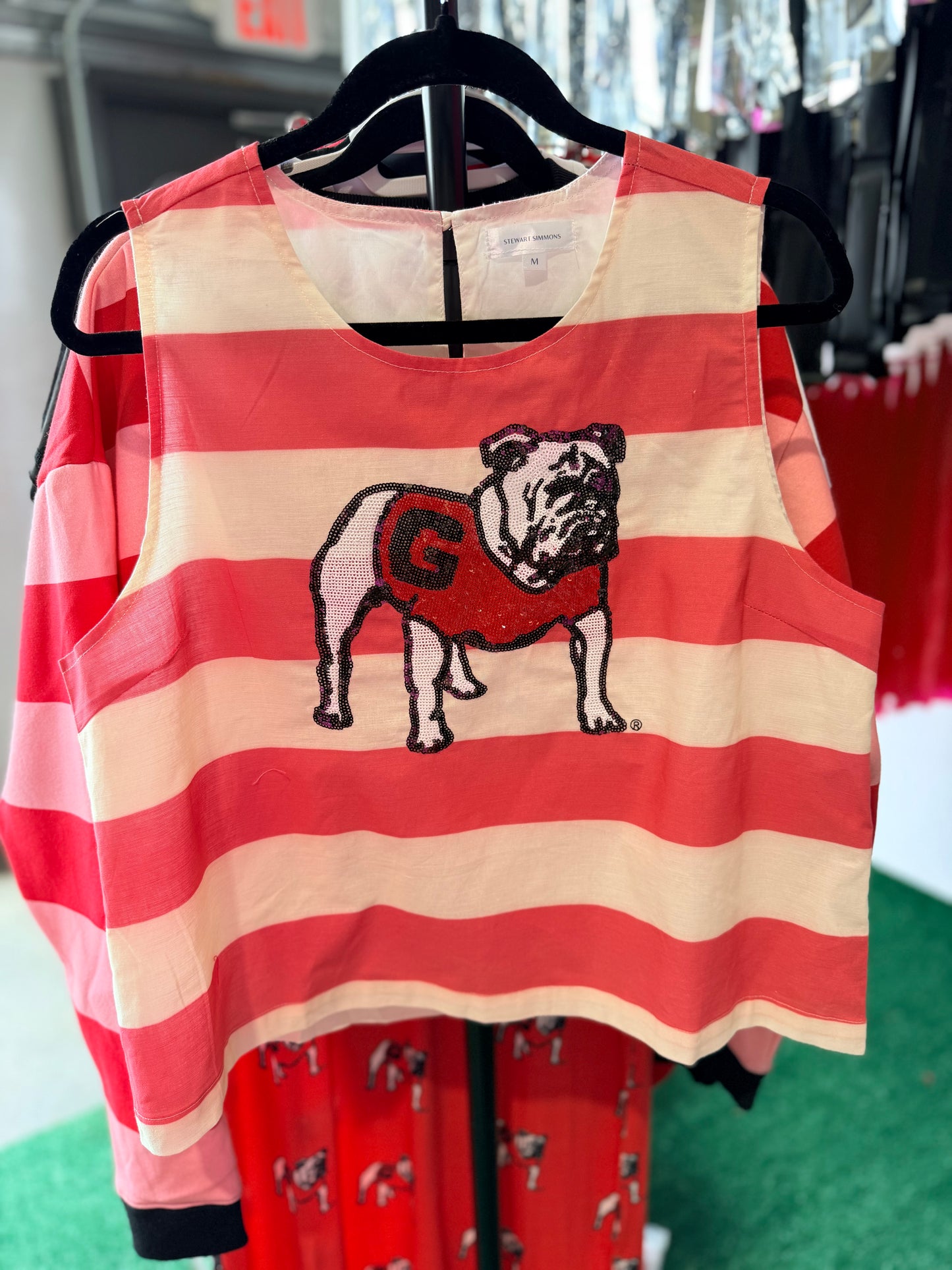 Striped top with sequin bulldog licensed up to size 3XL