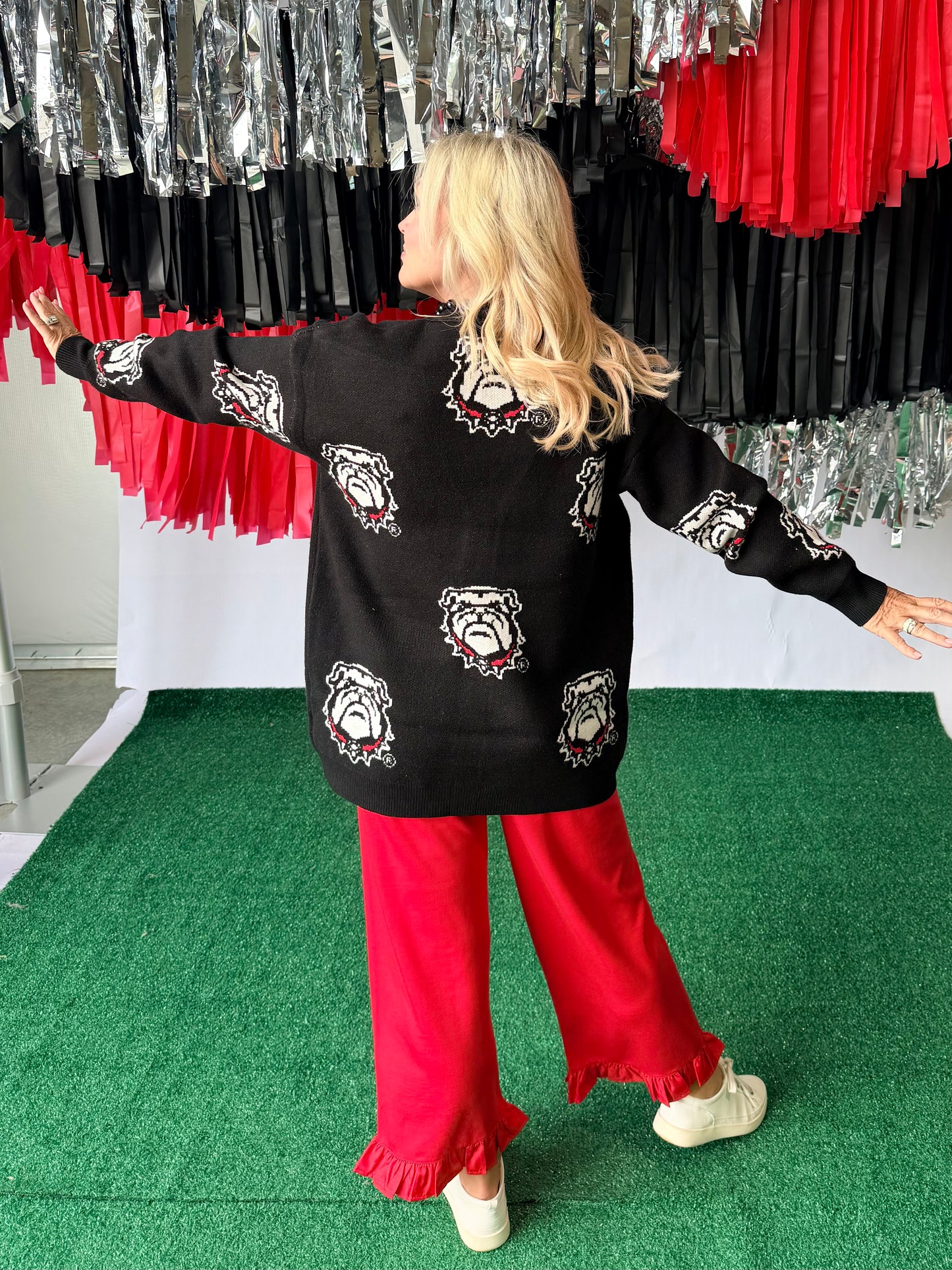 Varsity logo licensed bulldog oversized cardigan