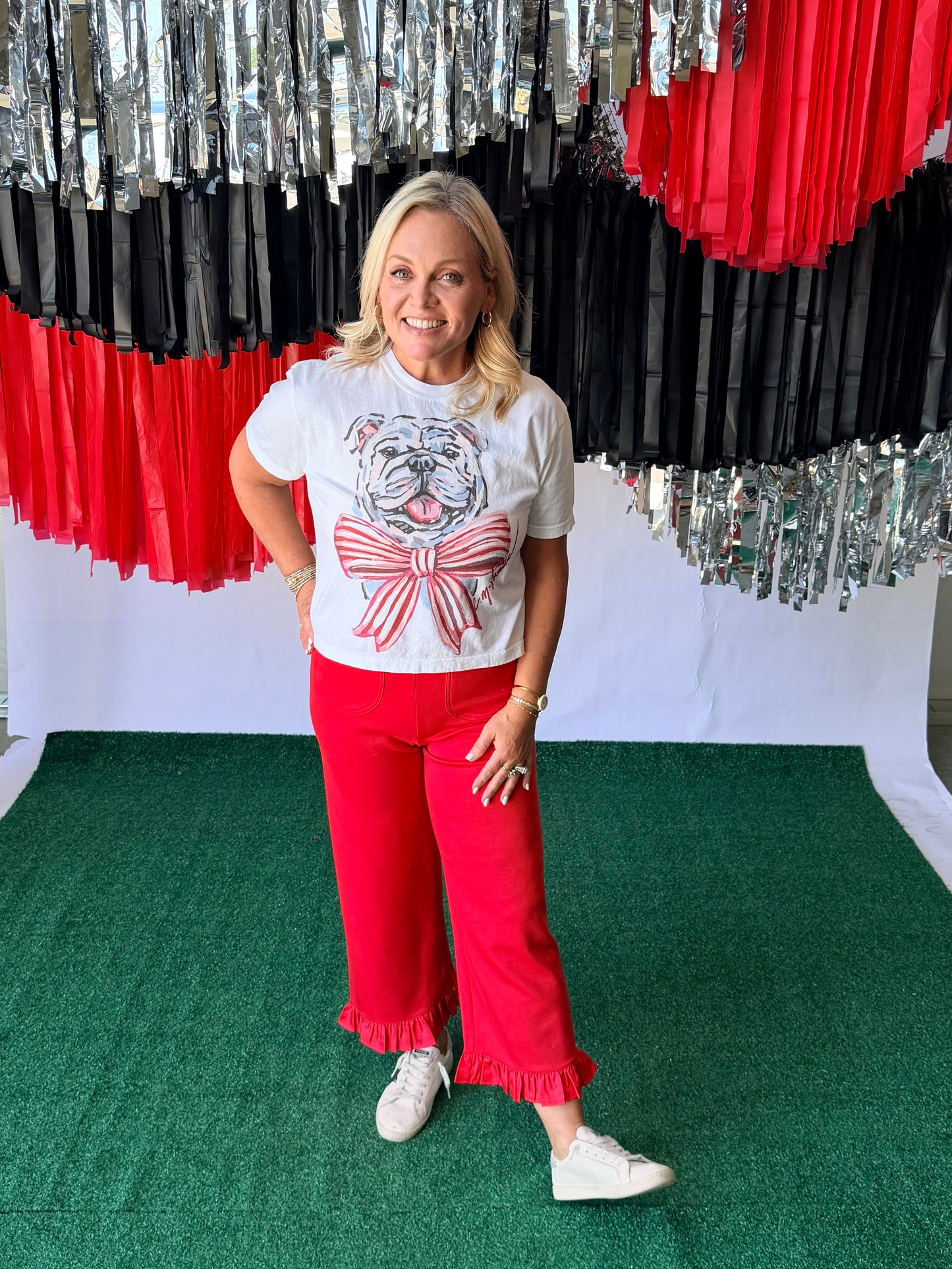 Red ruffle pants