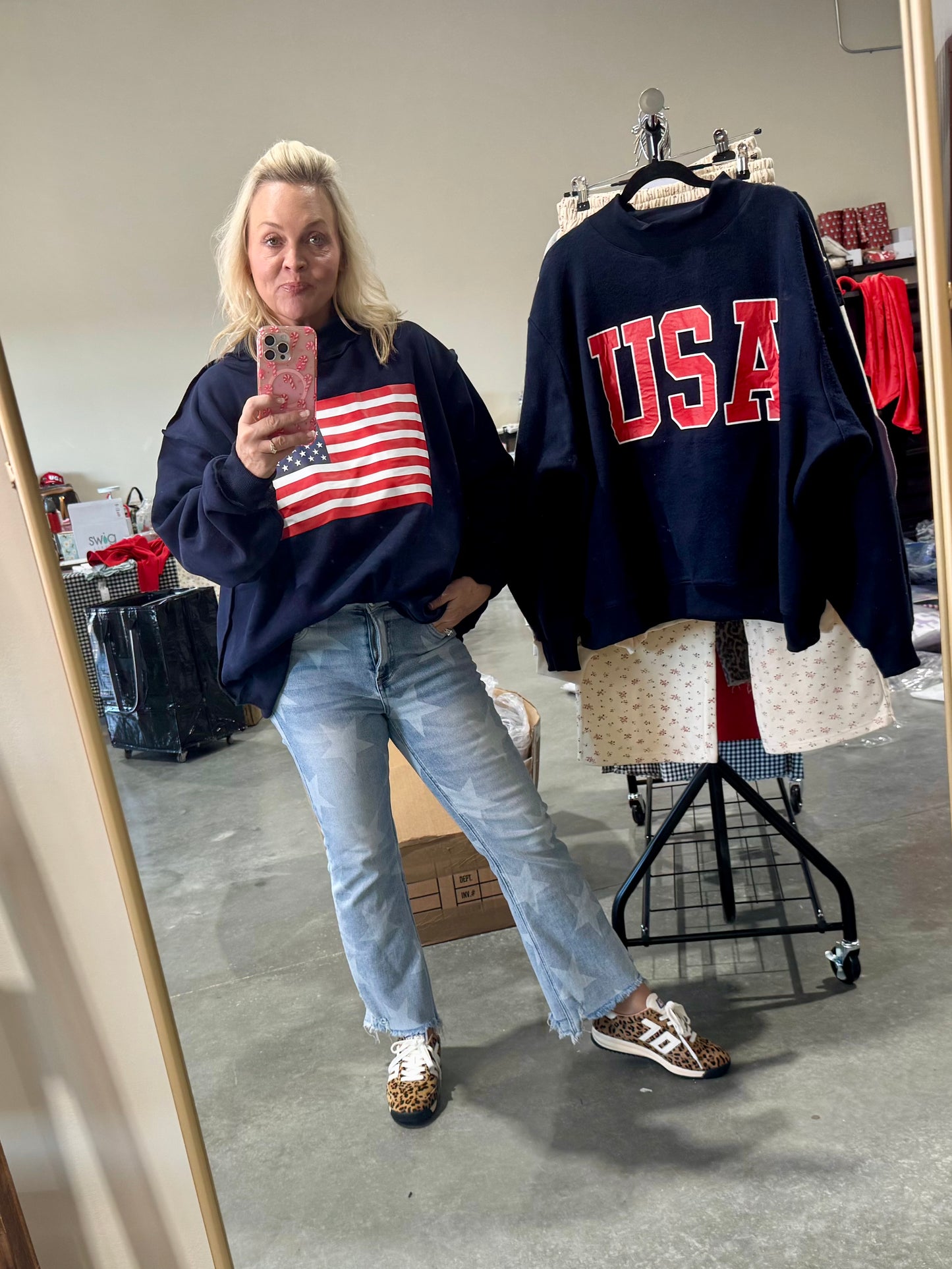 USA 🇺🇸 America reversible mock neck oversized navy