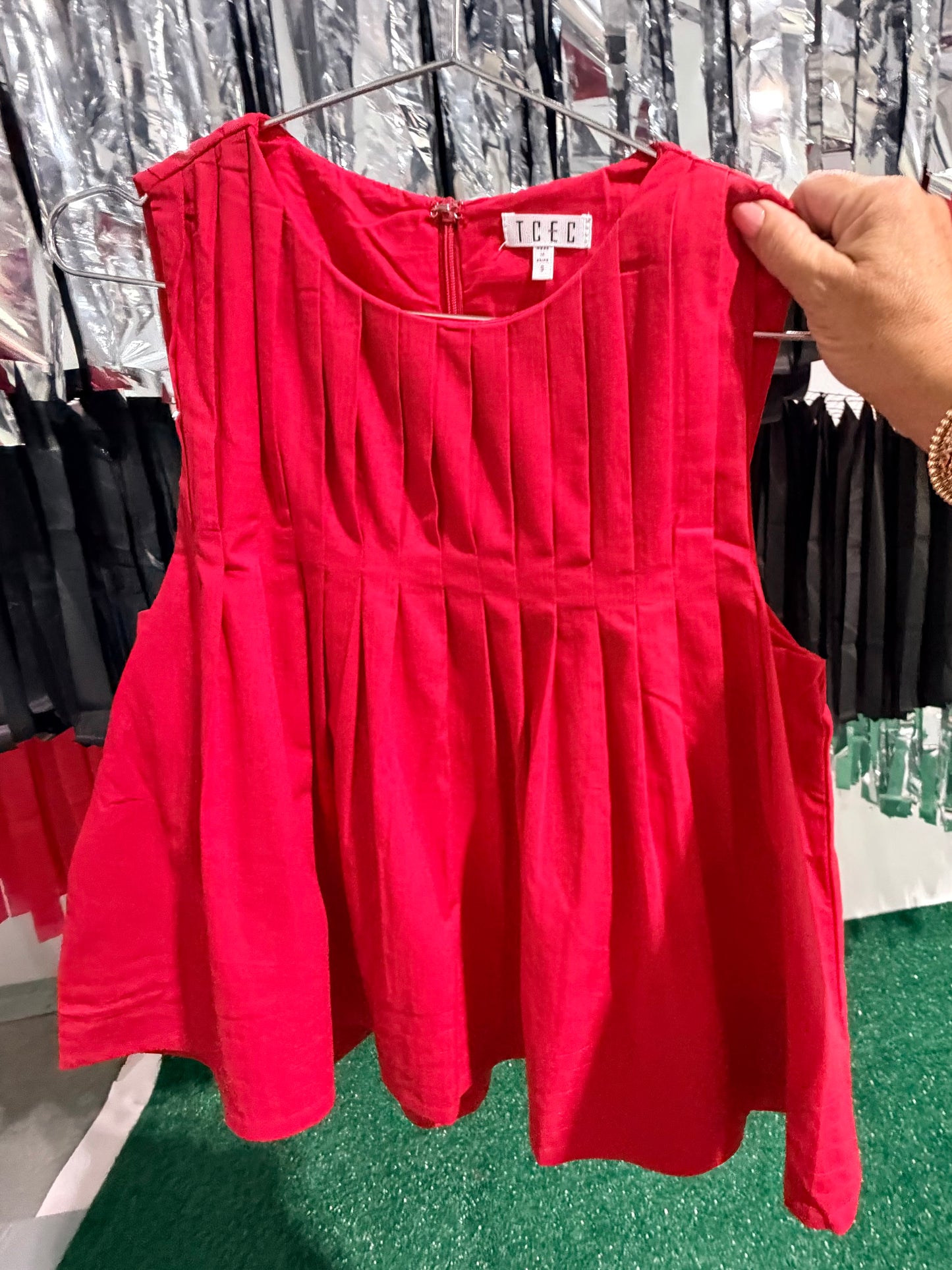 Red swing top pleated