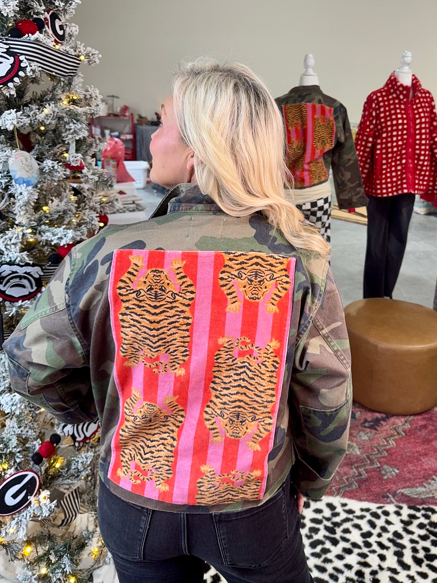 Camo jacket tiger velvet fabric patches