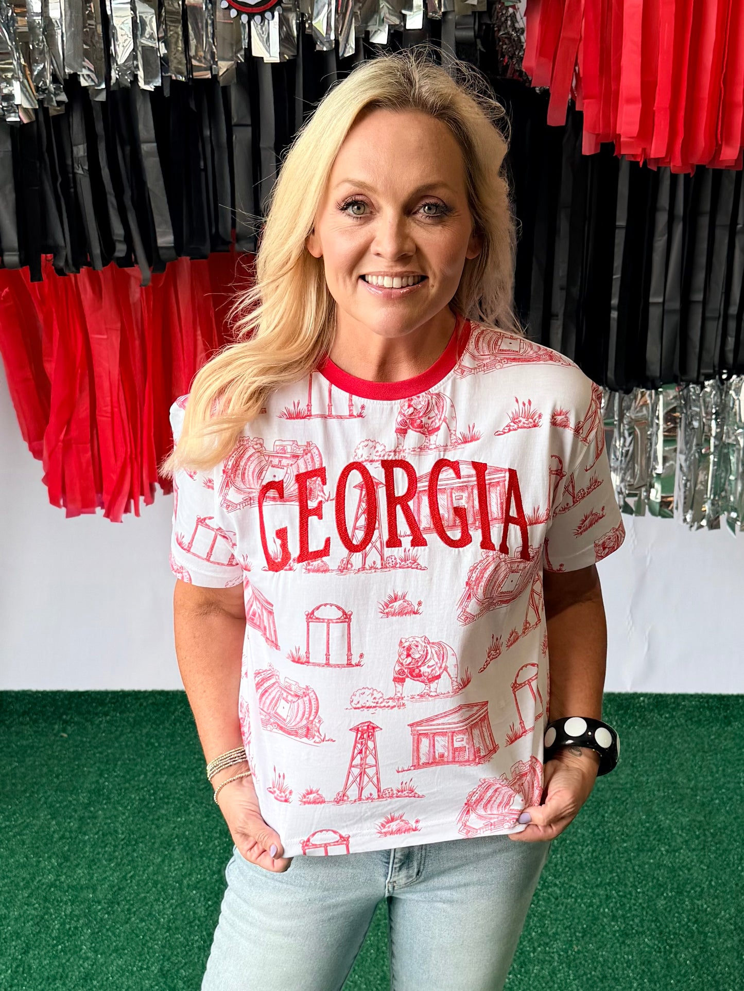 The Team Toile Embroidered Tee Georgia licensed