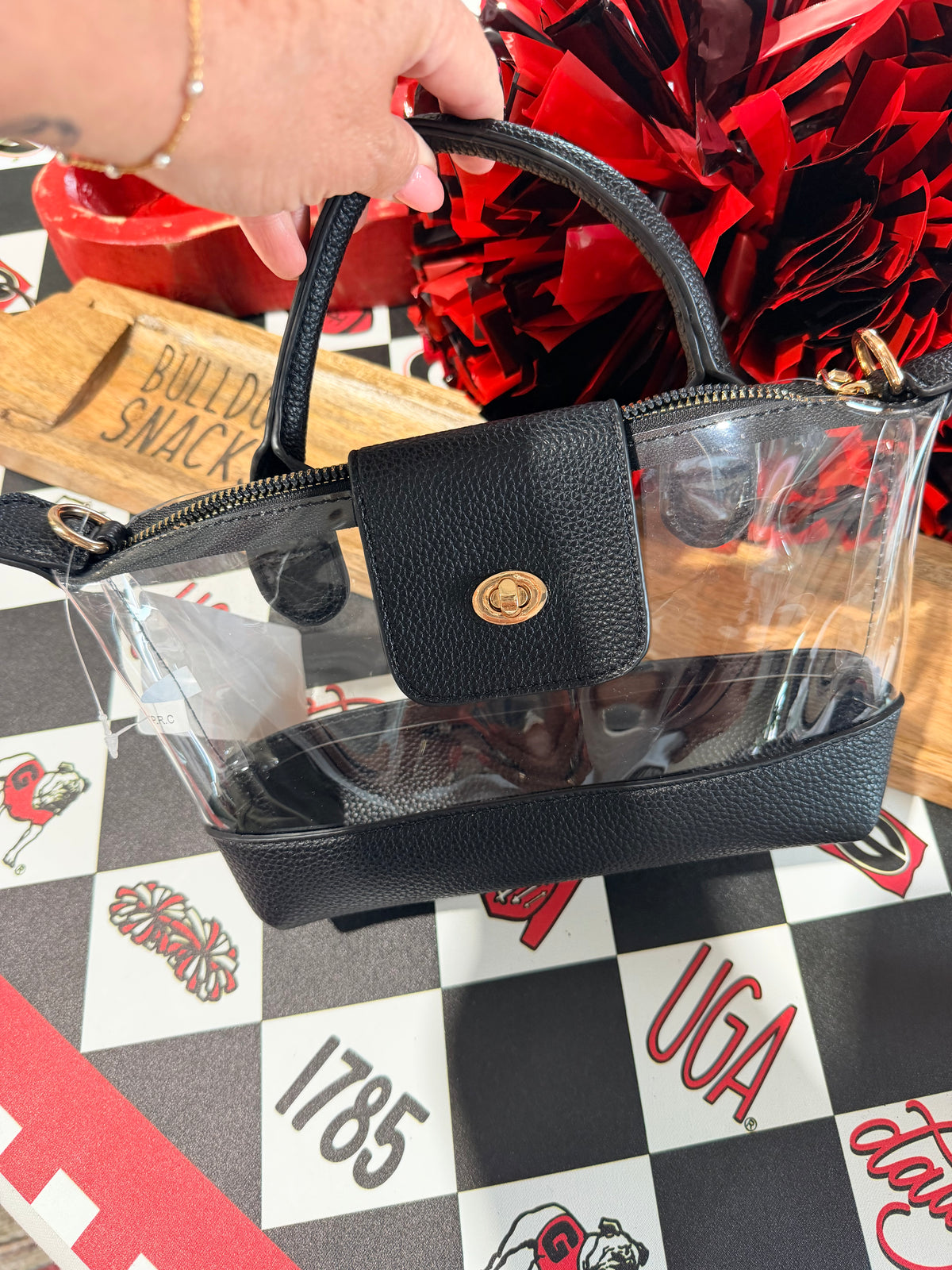 Clear purse with one handle black