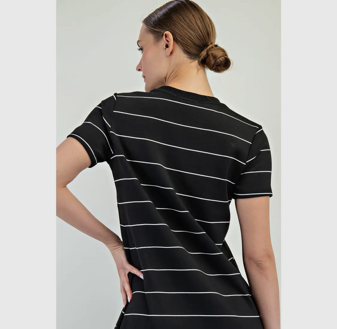 Modal scuba black and white striped maxi dress