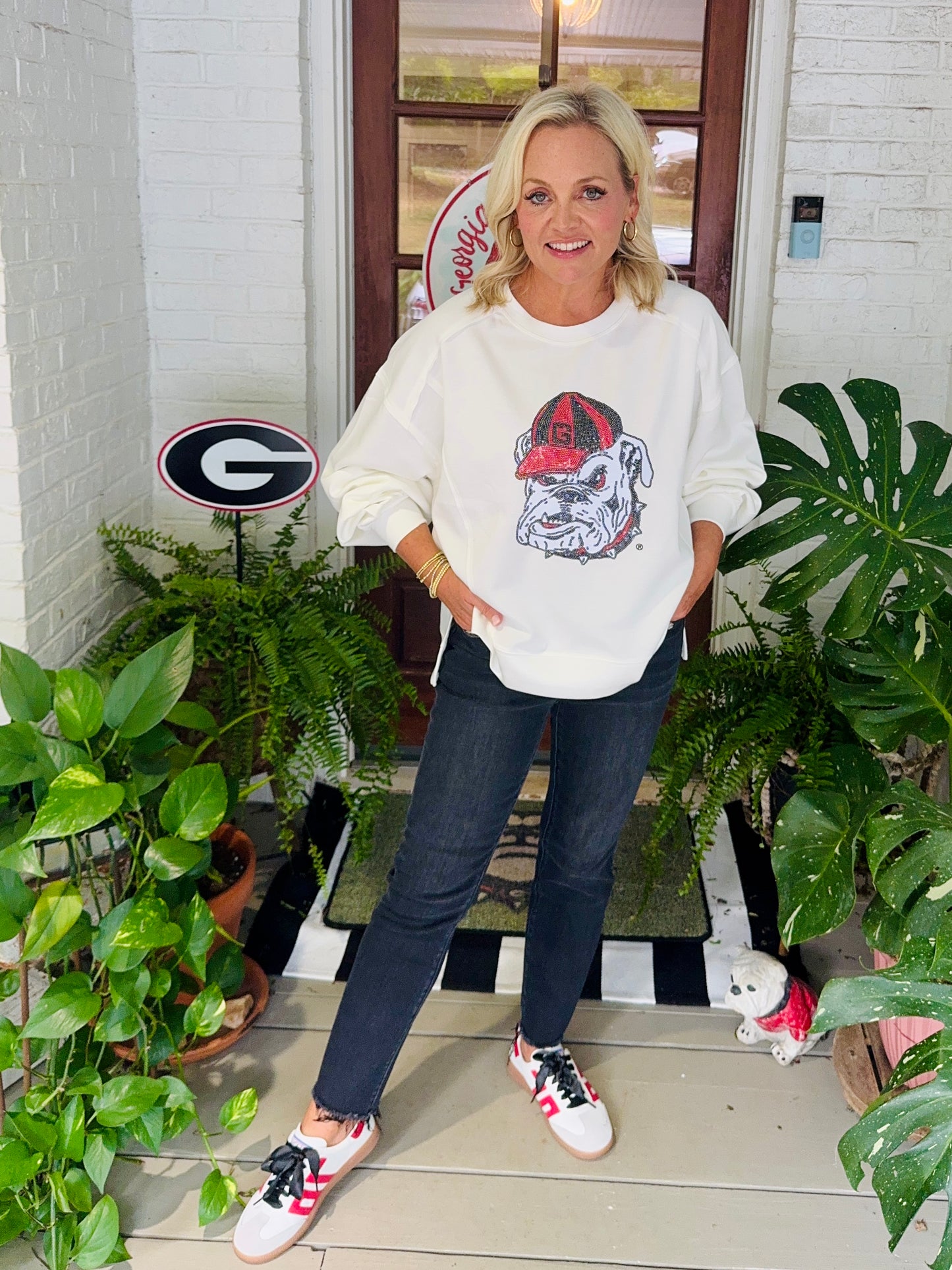 Oversized Sweatshirt scuba active wear top with licensed bulldog sequin up to 2X