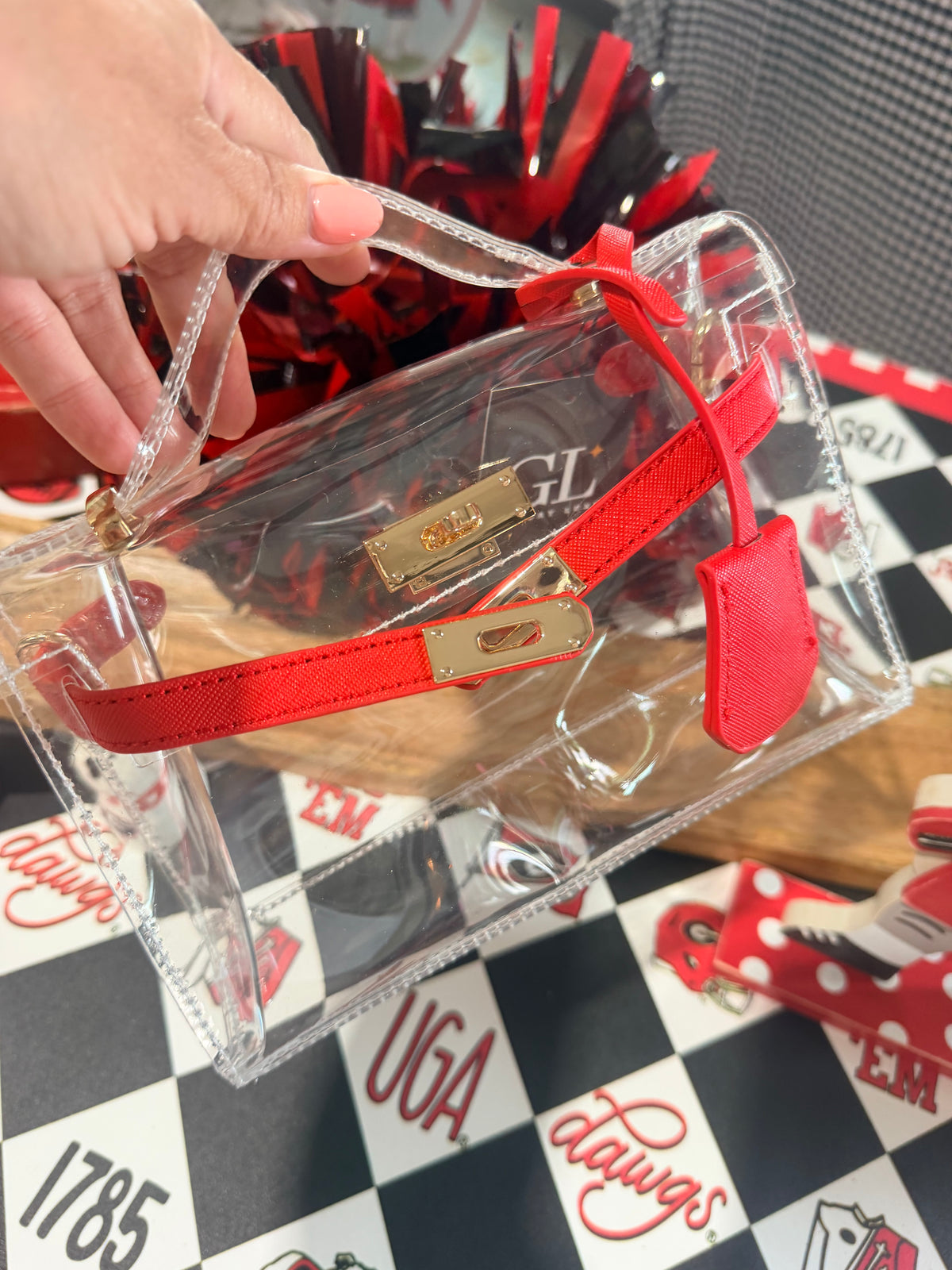 Clear purse red