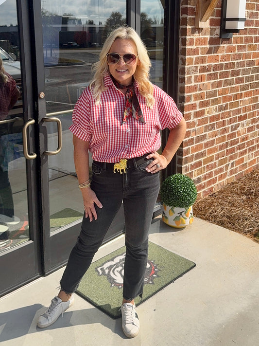 Gingham collection red and white checked shirt up to size 2XL!