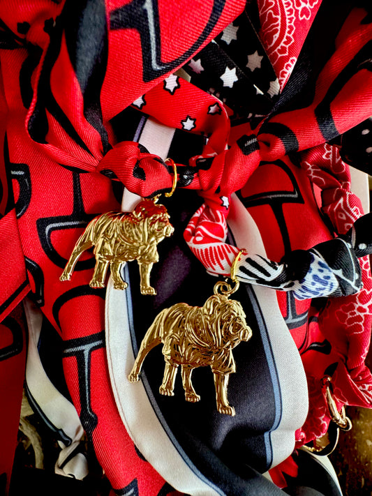 Chan art original art bulldog charm on scarf necklace
