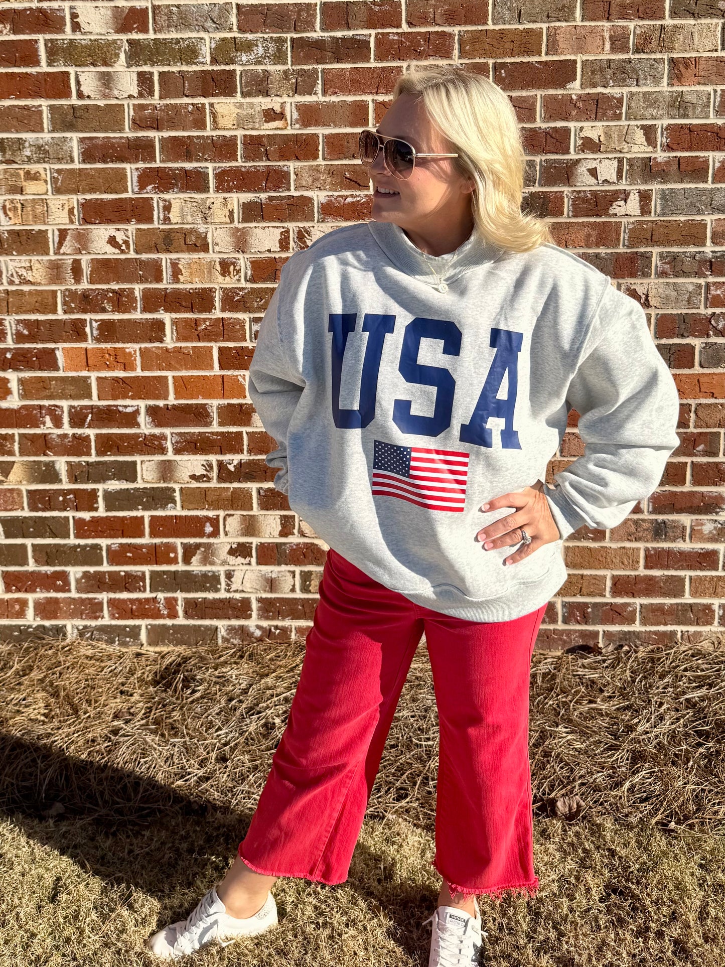 USA 🇺🇸 America reversible mock neck oversized gray