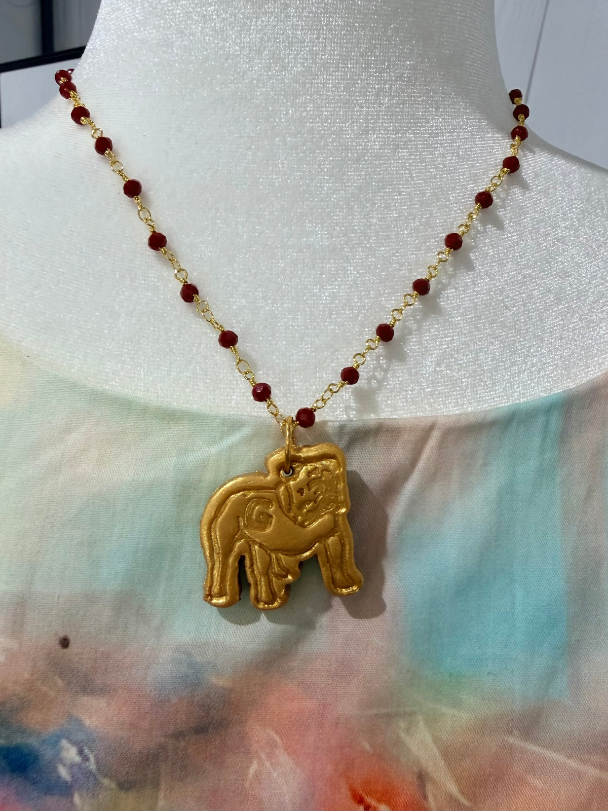 Handmade bulldog necklace beaded black or red
