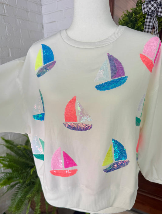 Just sailboat sequin sweatshirt only warehouse sale clearance size M