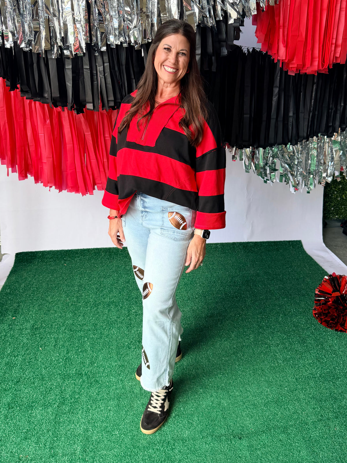 Game day varsity stripe pullover oversized