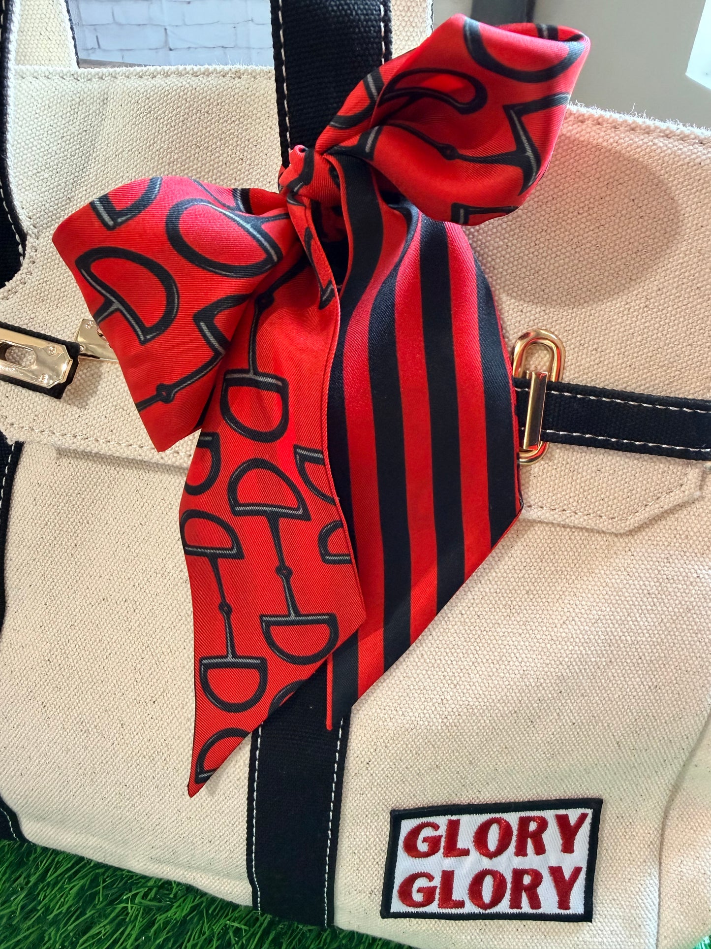 Game day luxury game day tote with patches and scarf exclusive