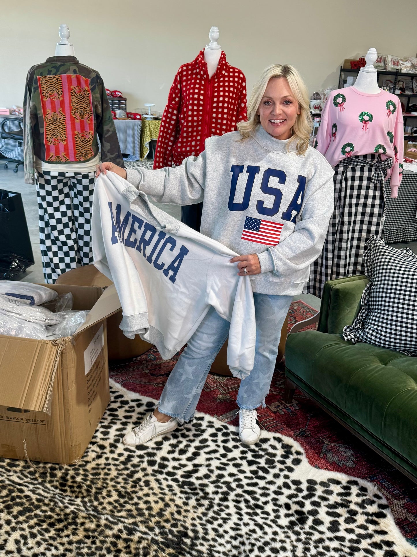 USA 🇺🇸 America reversible mock neck oversized gray