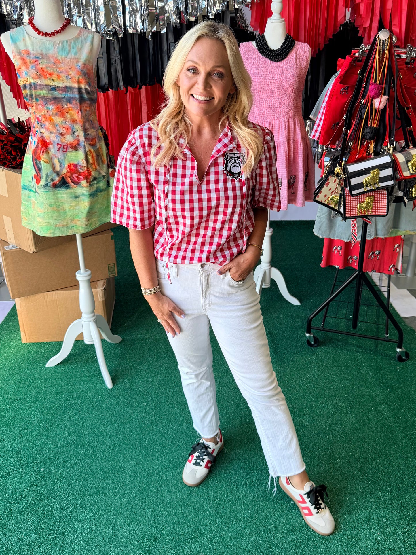 Gingham blouse with patch licensed