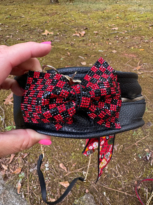 Rhinestone hair bow or purse/bag charm red and black