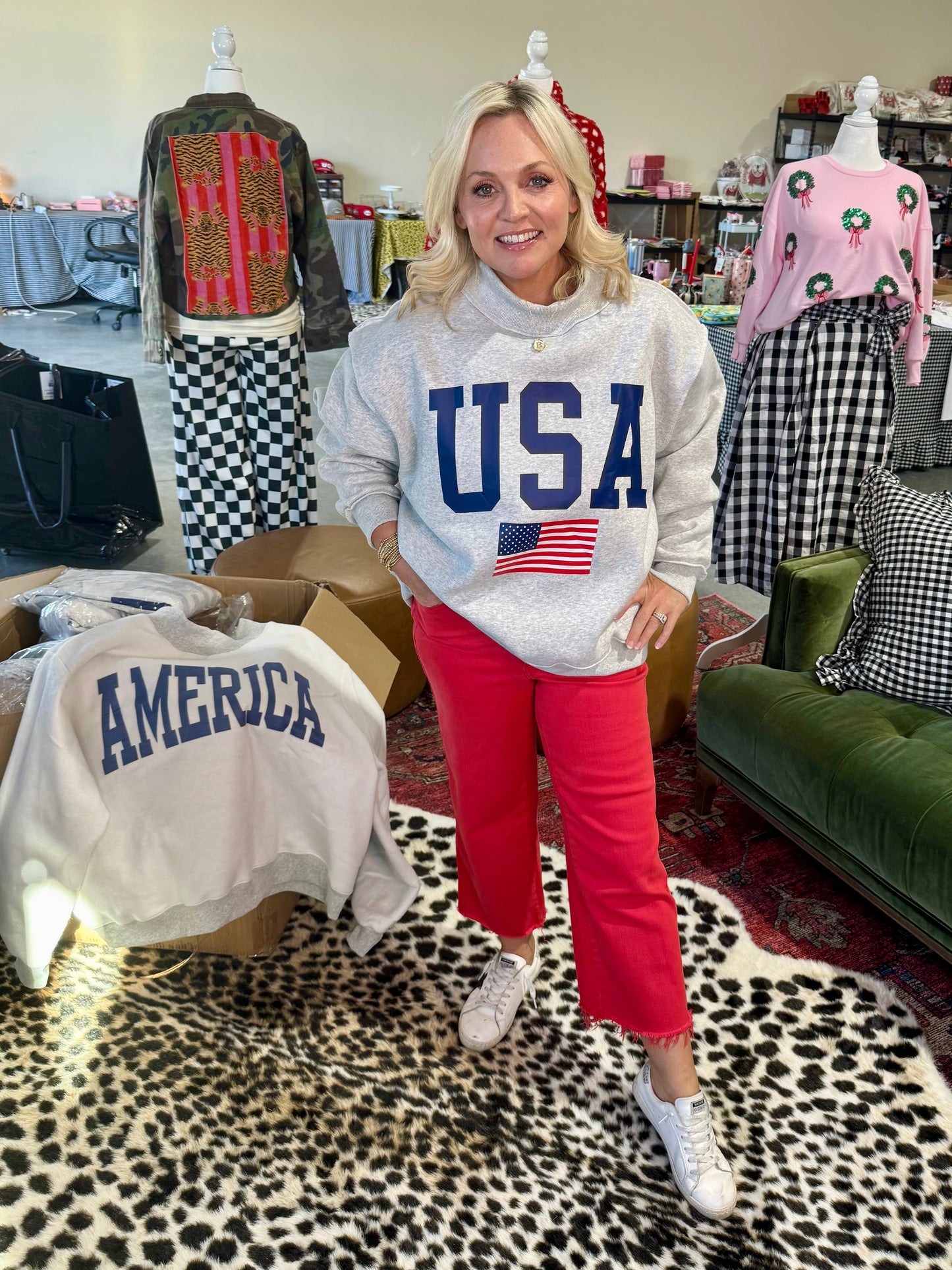 USA 🇺🇸 America reversible mock neck oversized gray