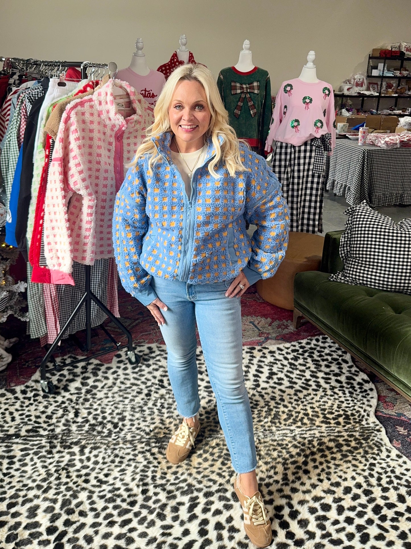 Sherpa checkered jacket blue and gold/mustard