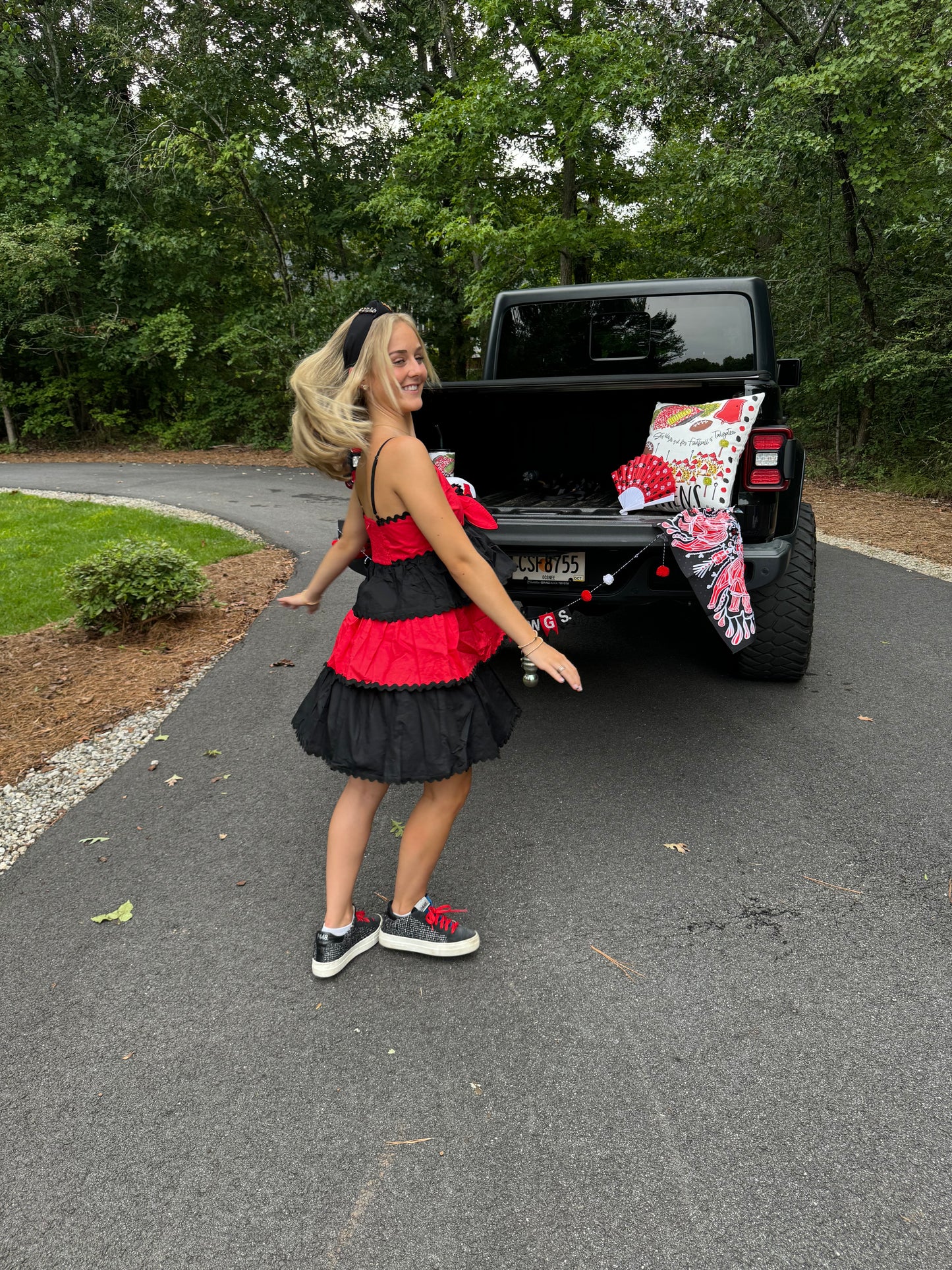 Black and red ric rak adjustable strap tiered dress