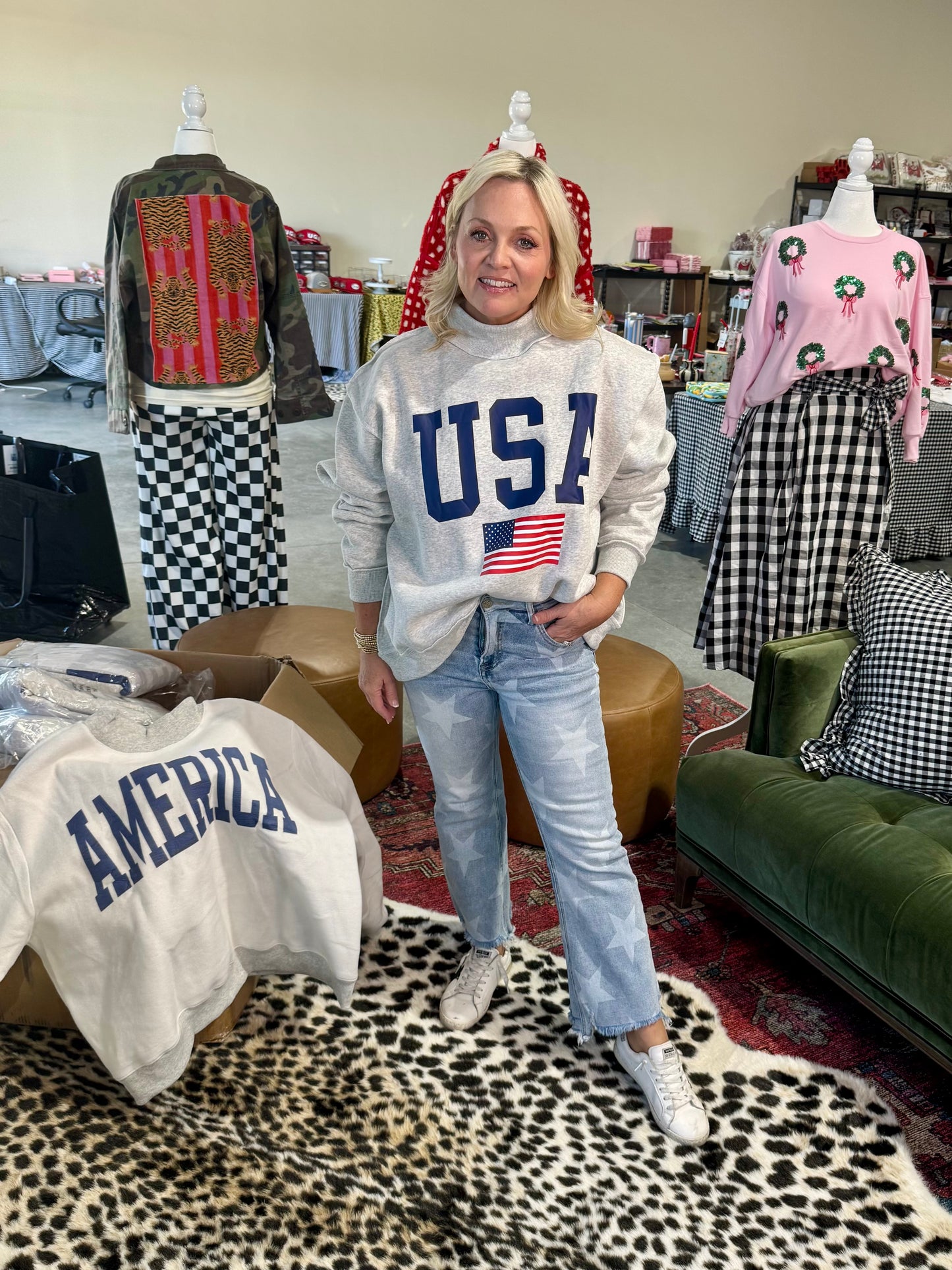 USA 🇺🇸 America reversible mock neck oversized gray