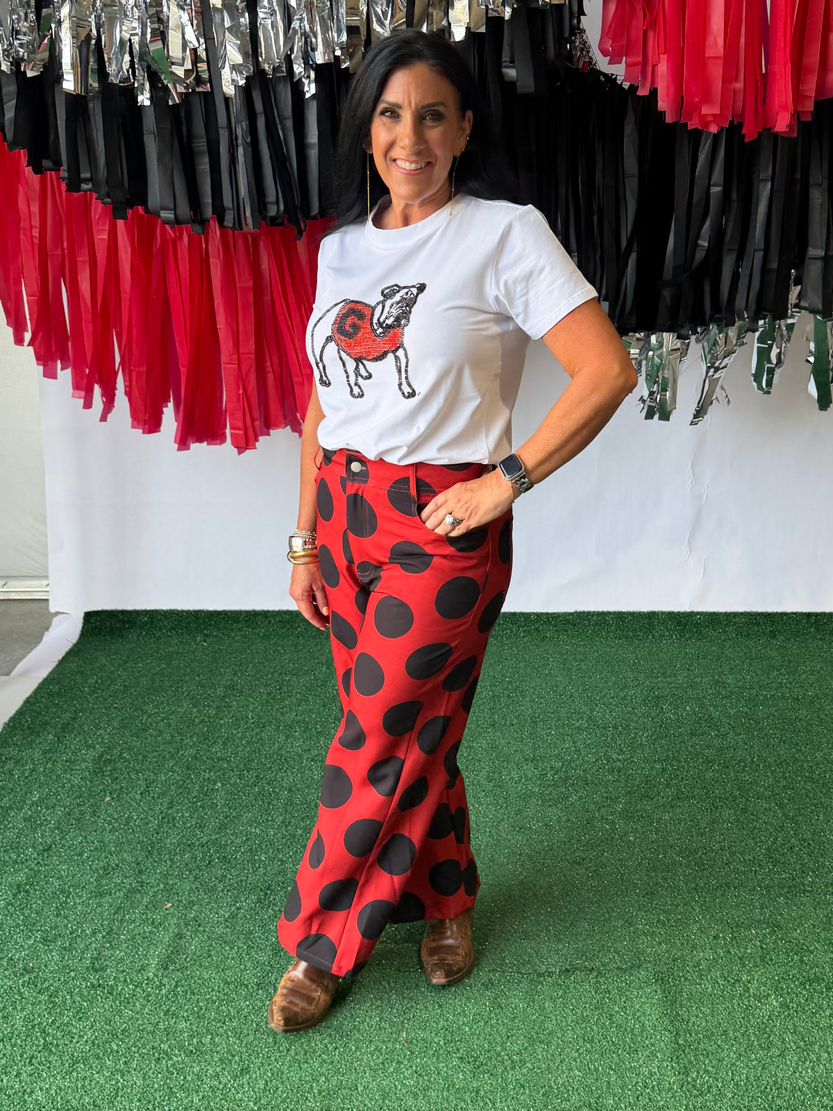 Black and red polka dot pants