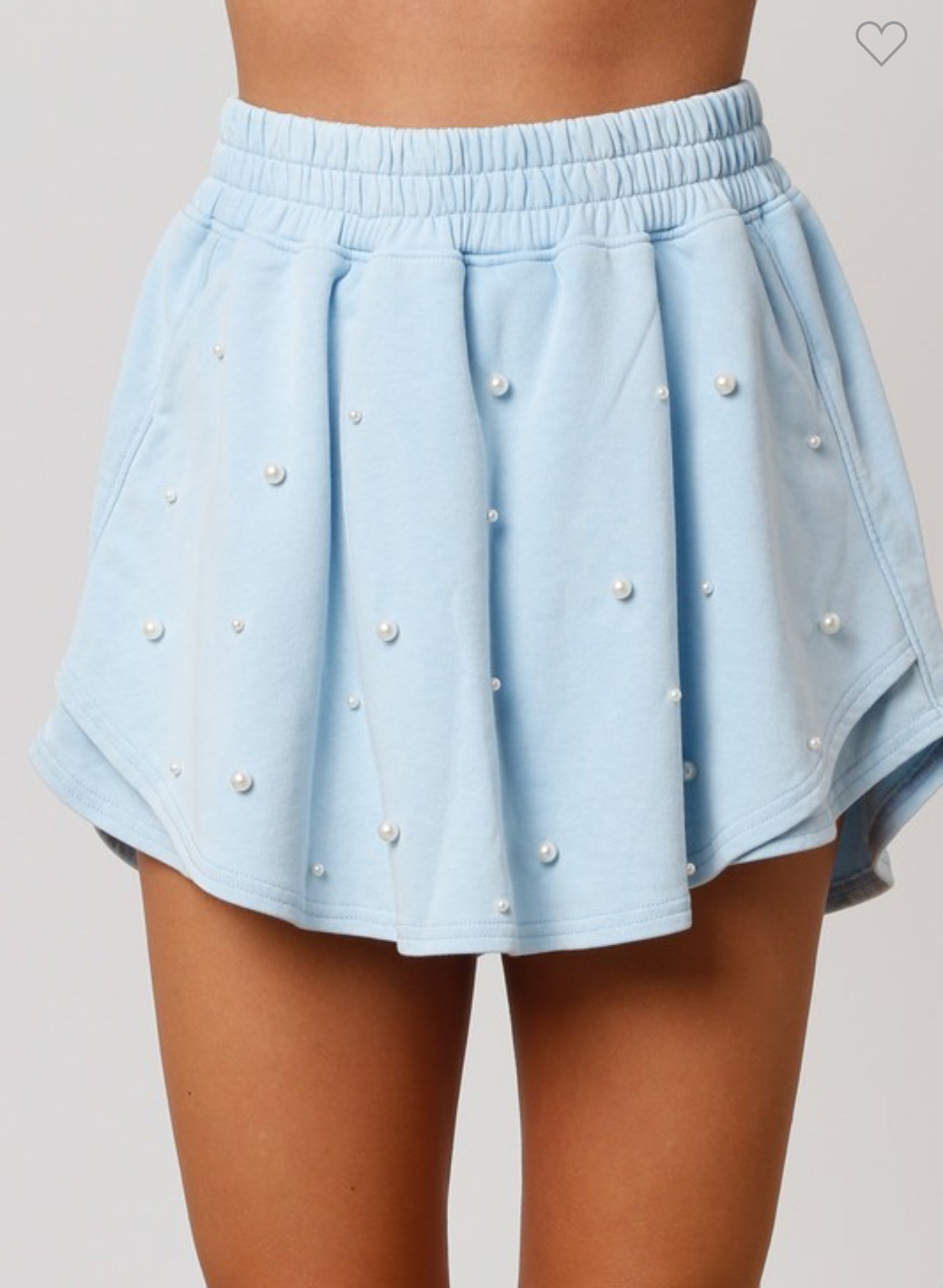 Blue cotton skort shorts with pearl warehouse sale