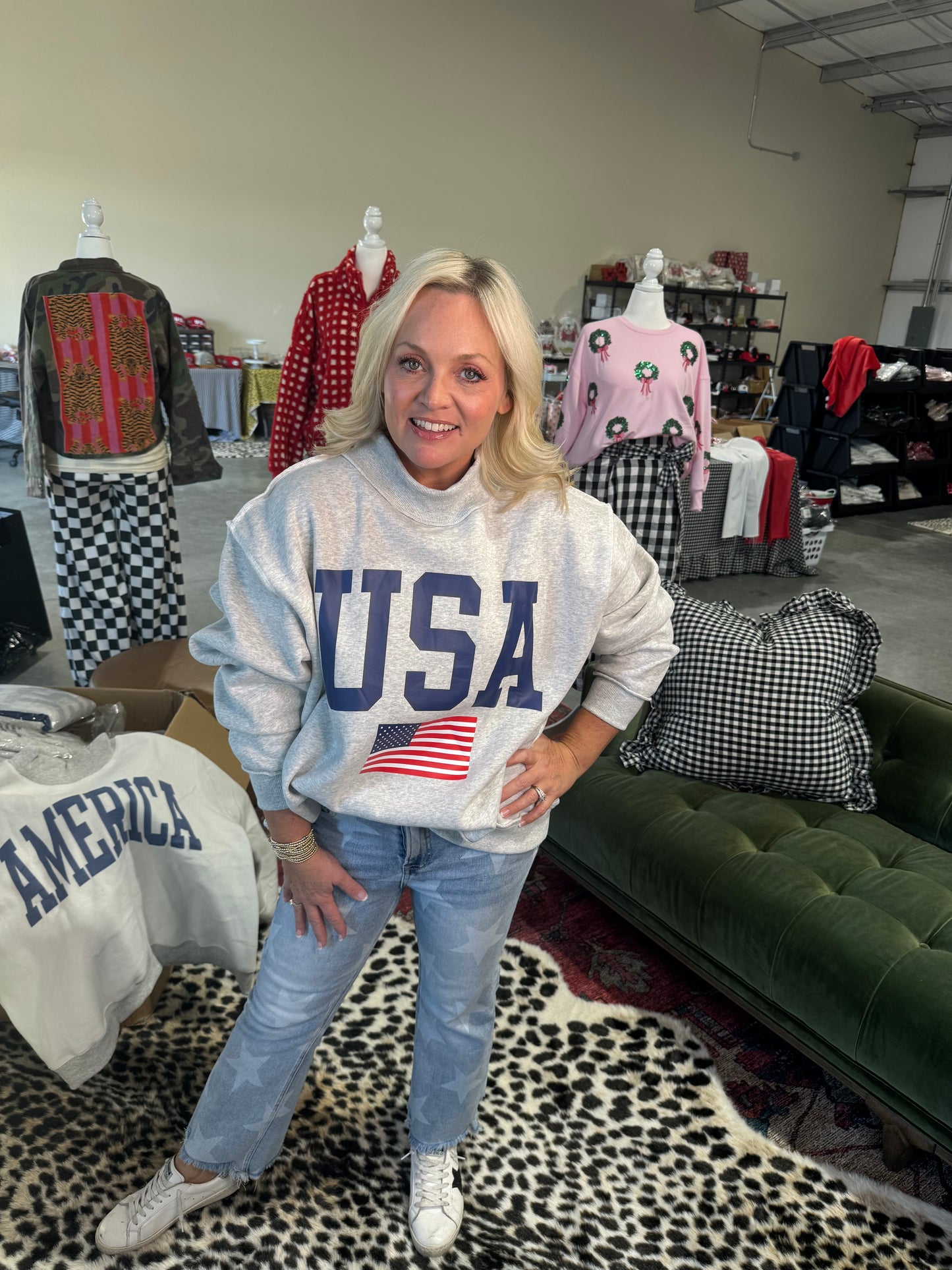 USA 🇺🇸 America reversible mock neck oversized gray