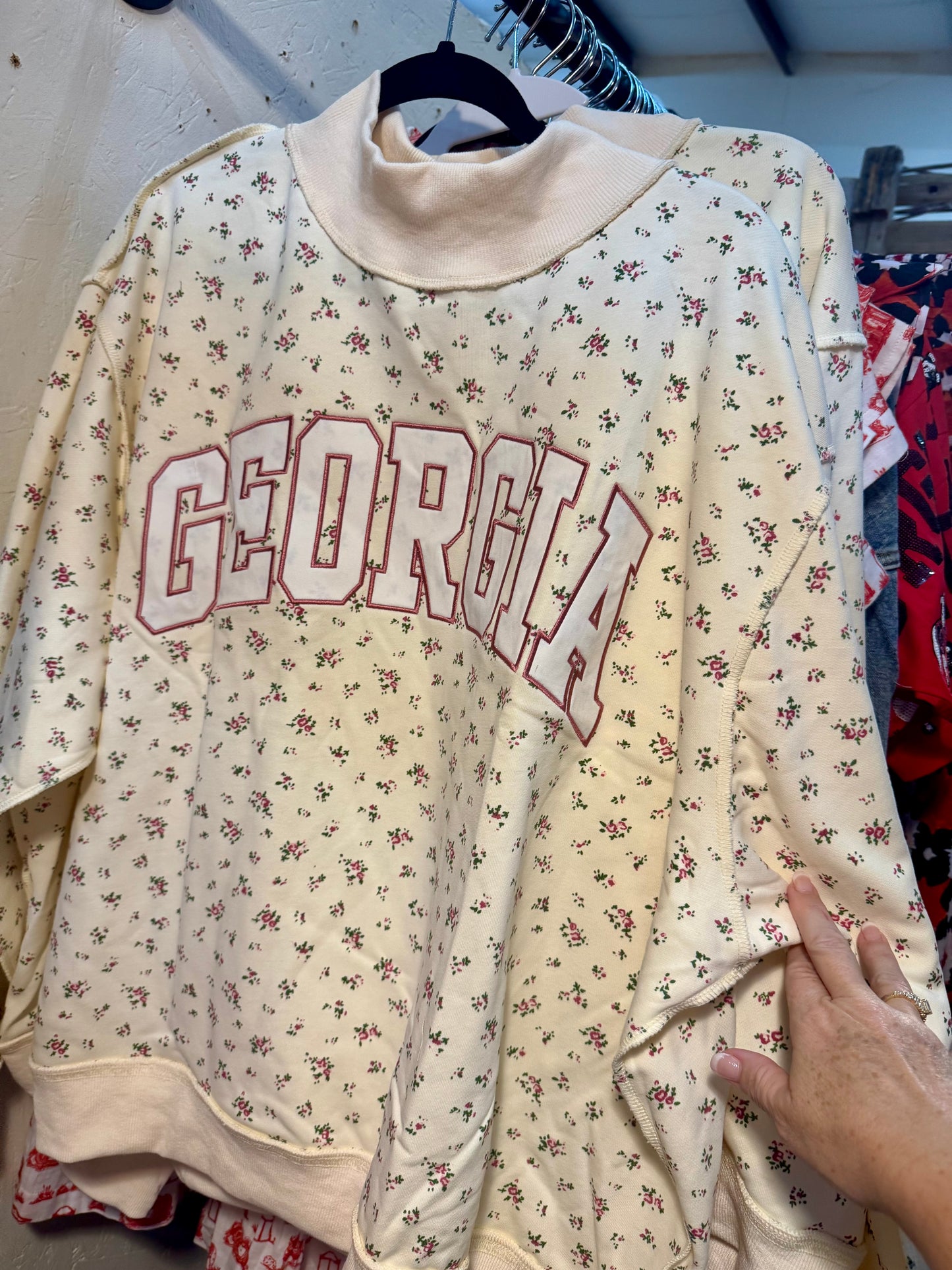 Floral embroidered georgia mock neck sweatshirt